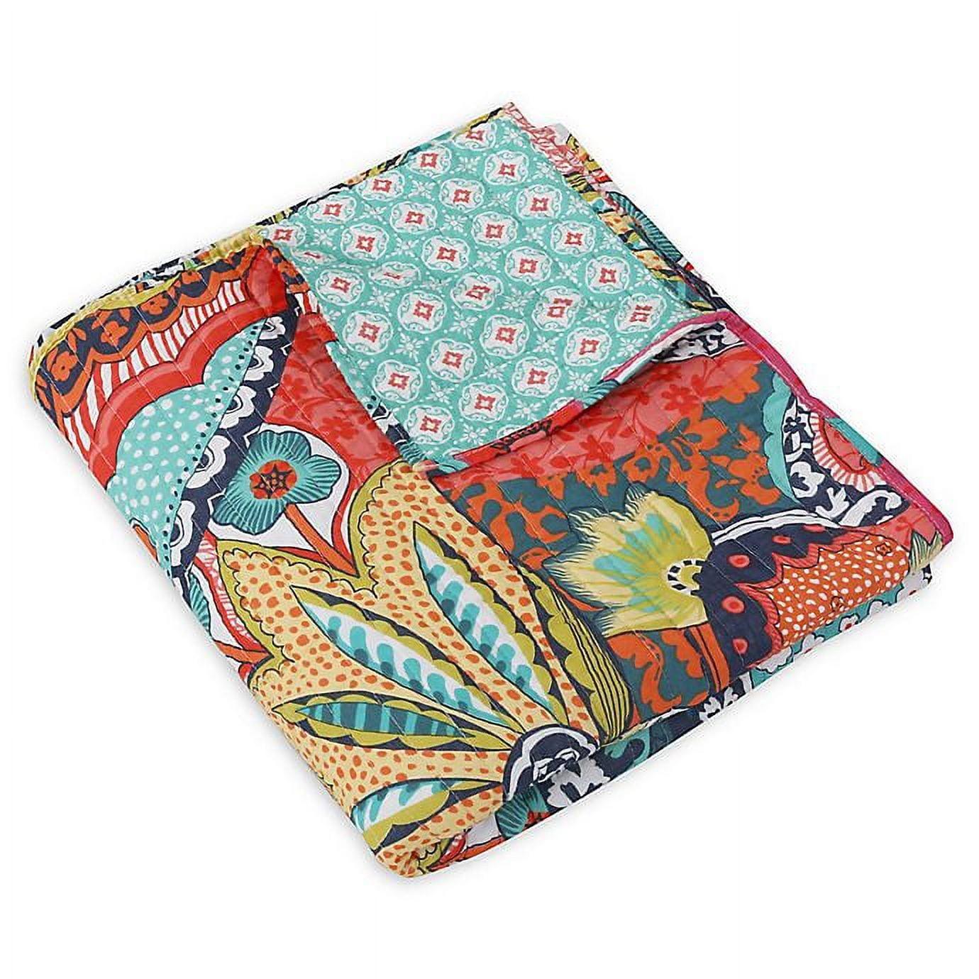 Exotic Bazaar Cotton Quilted Throw 50x60 in - Reversible, Colorful Medallion