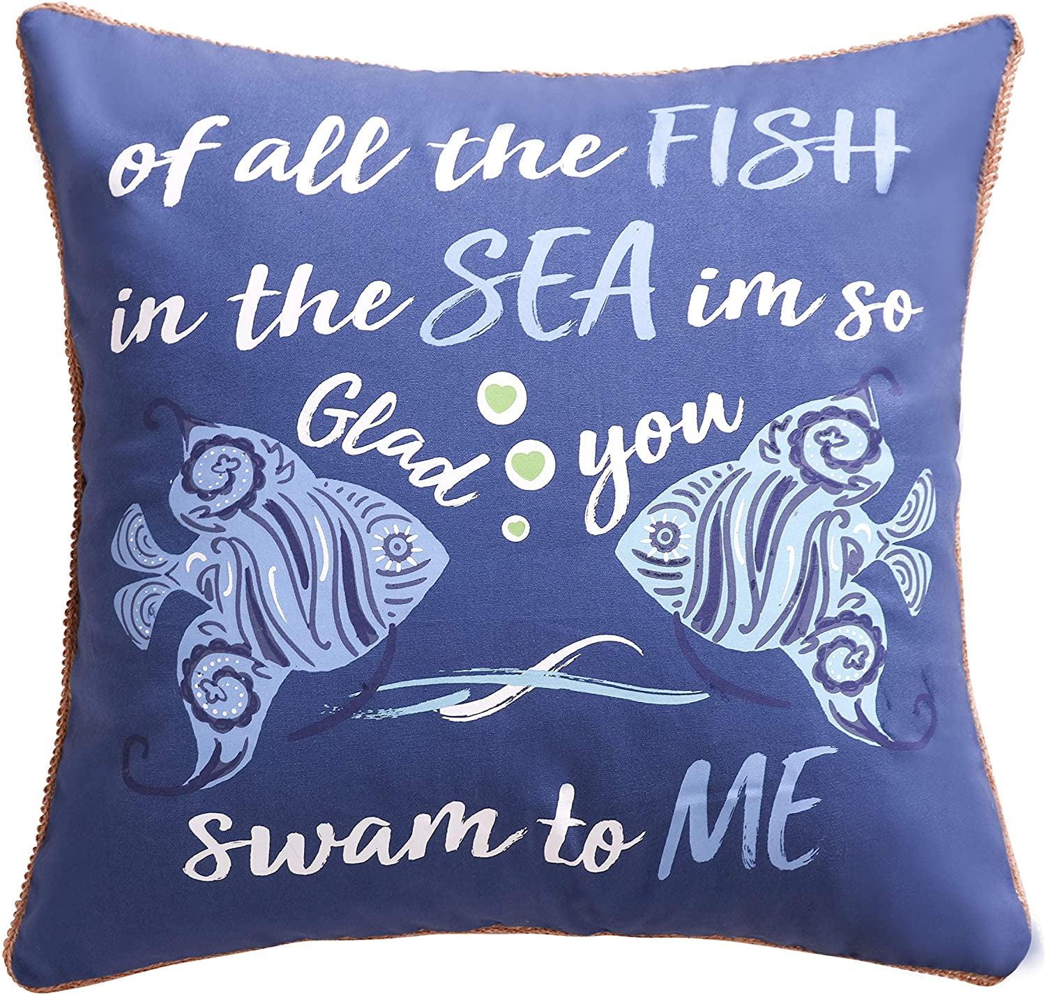 Navy and Turquoise Tropical Fish Nautical Square Pillow