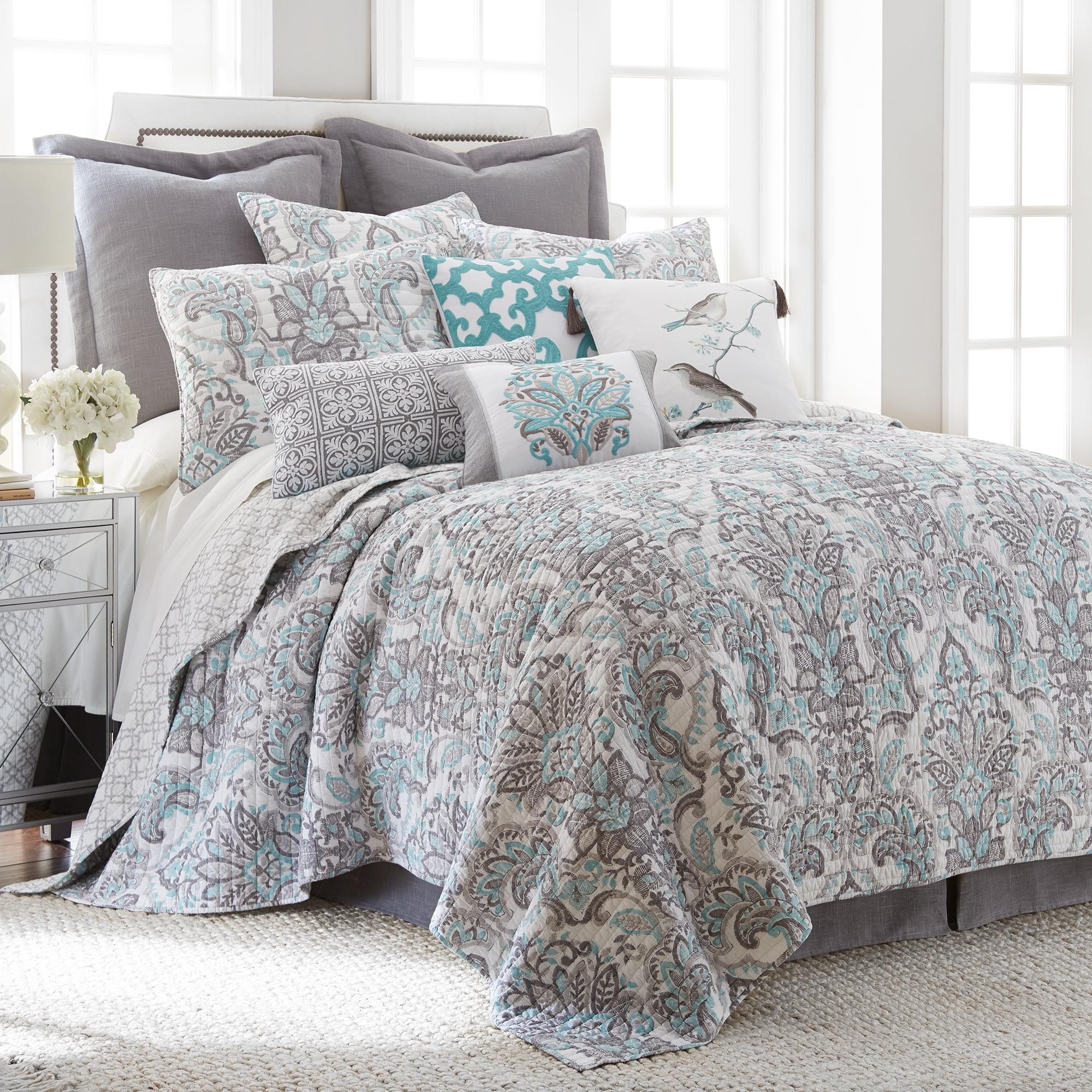 Elegant Gray Cotton Full/Queen Reversible Quilt & Sham Set