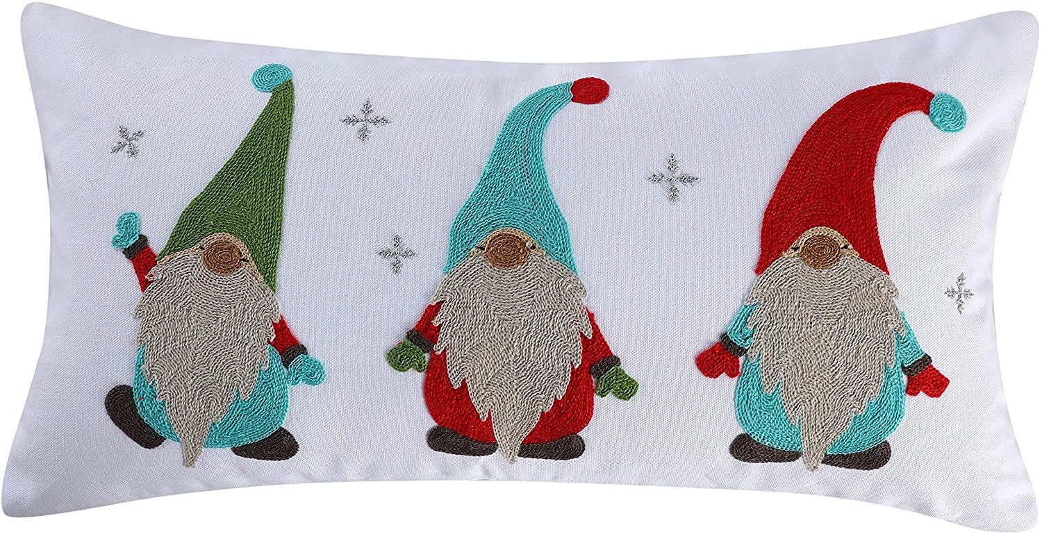 Let It Snow Embroidered Gnomes Holiday Pillow 12x24