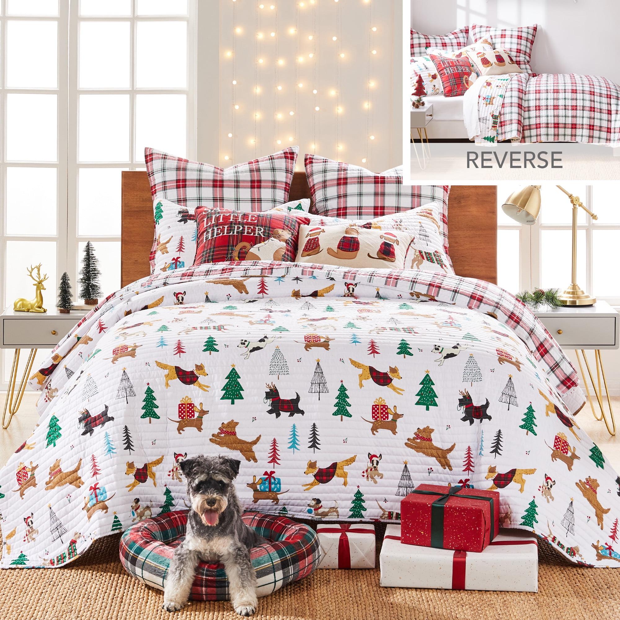 Jingle Paws Red Microfiber King Reversible Quilt Set