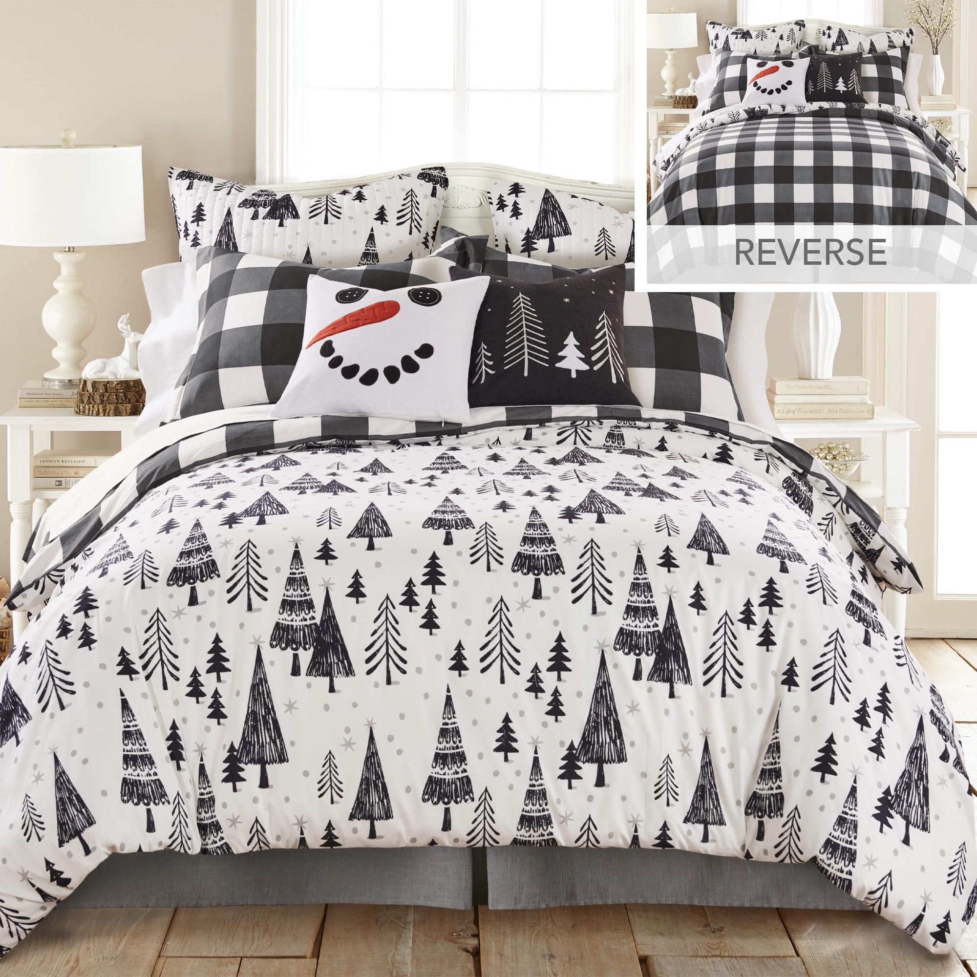 Full Black and White Microfiber Reversible Holiday Comforter Set