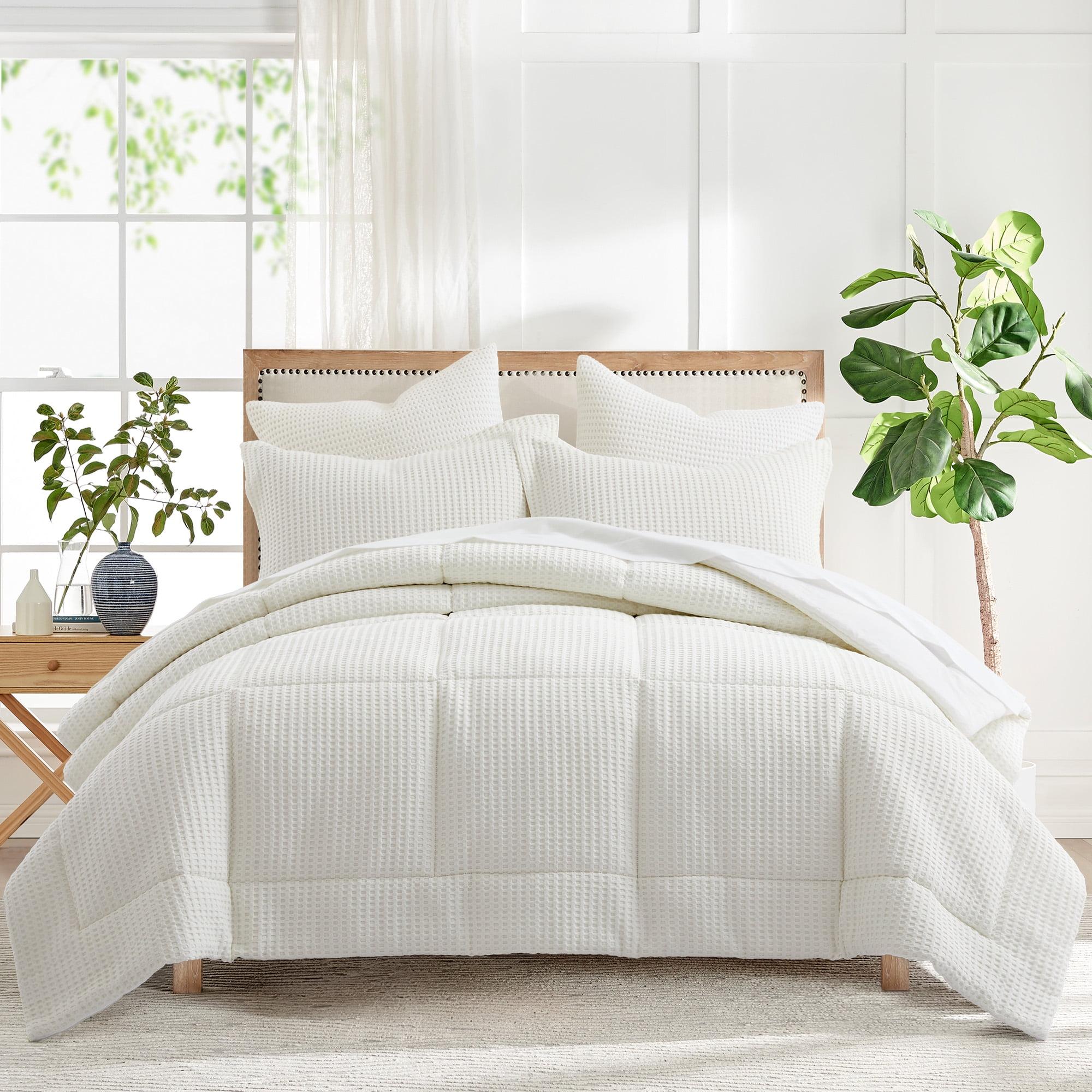 Cream Full Cotton Waffle Weave Bedspread Set