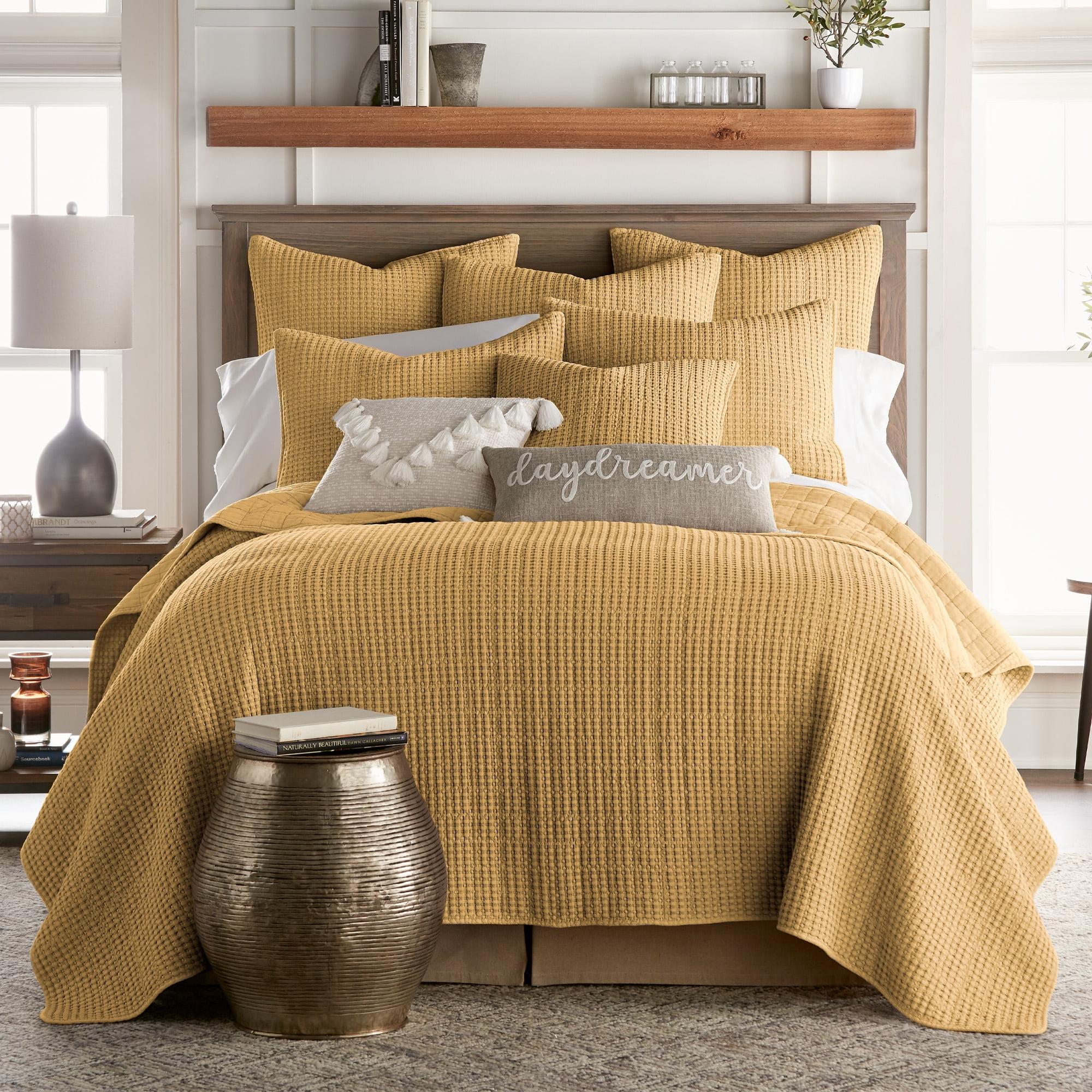 Ochre Full Microfiber Waffle Quilt and Sham Set