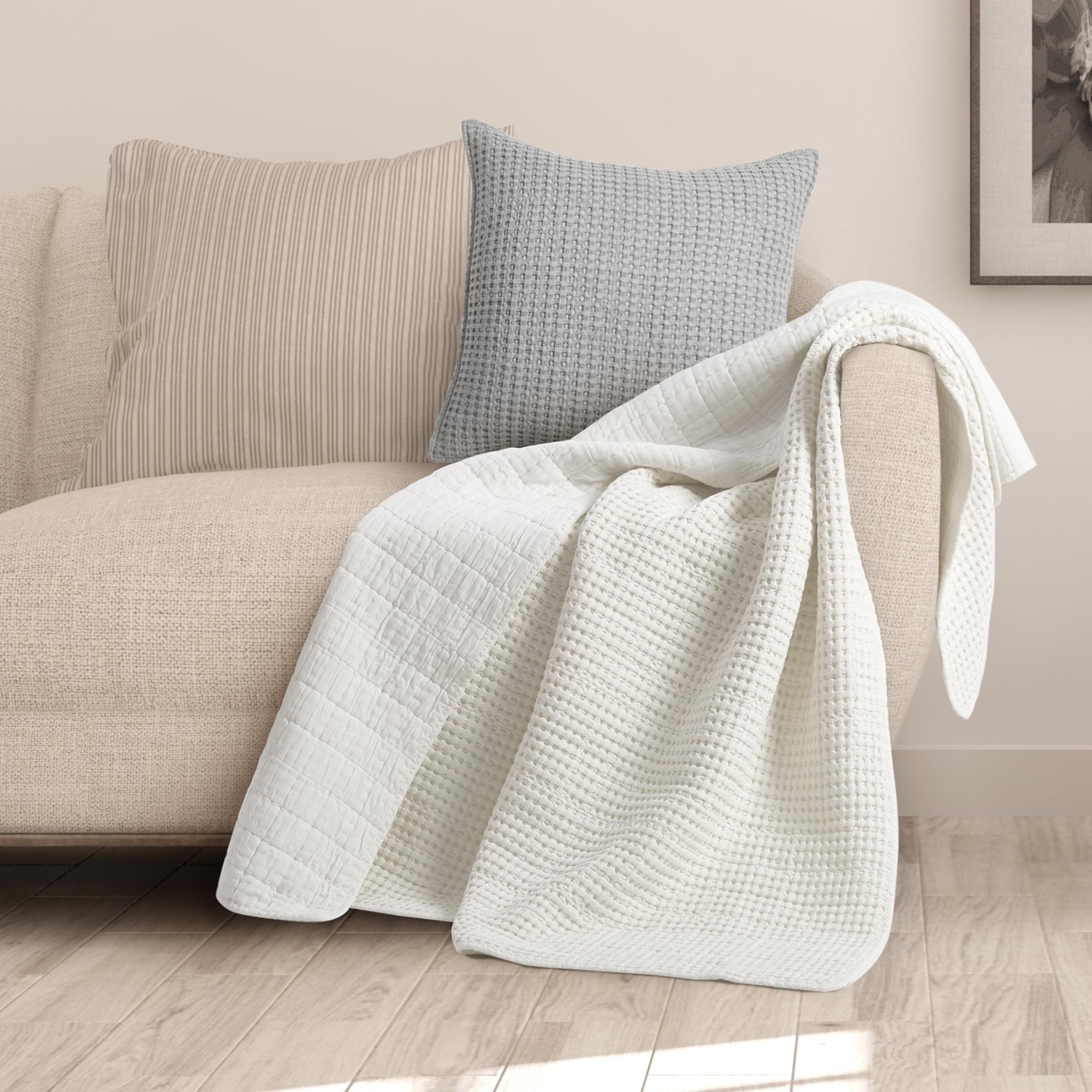 Luxurious Cream Cotton Waffle-Knit King Throw, Reversible & Machine Washable