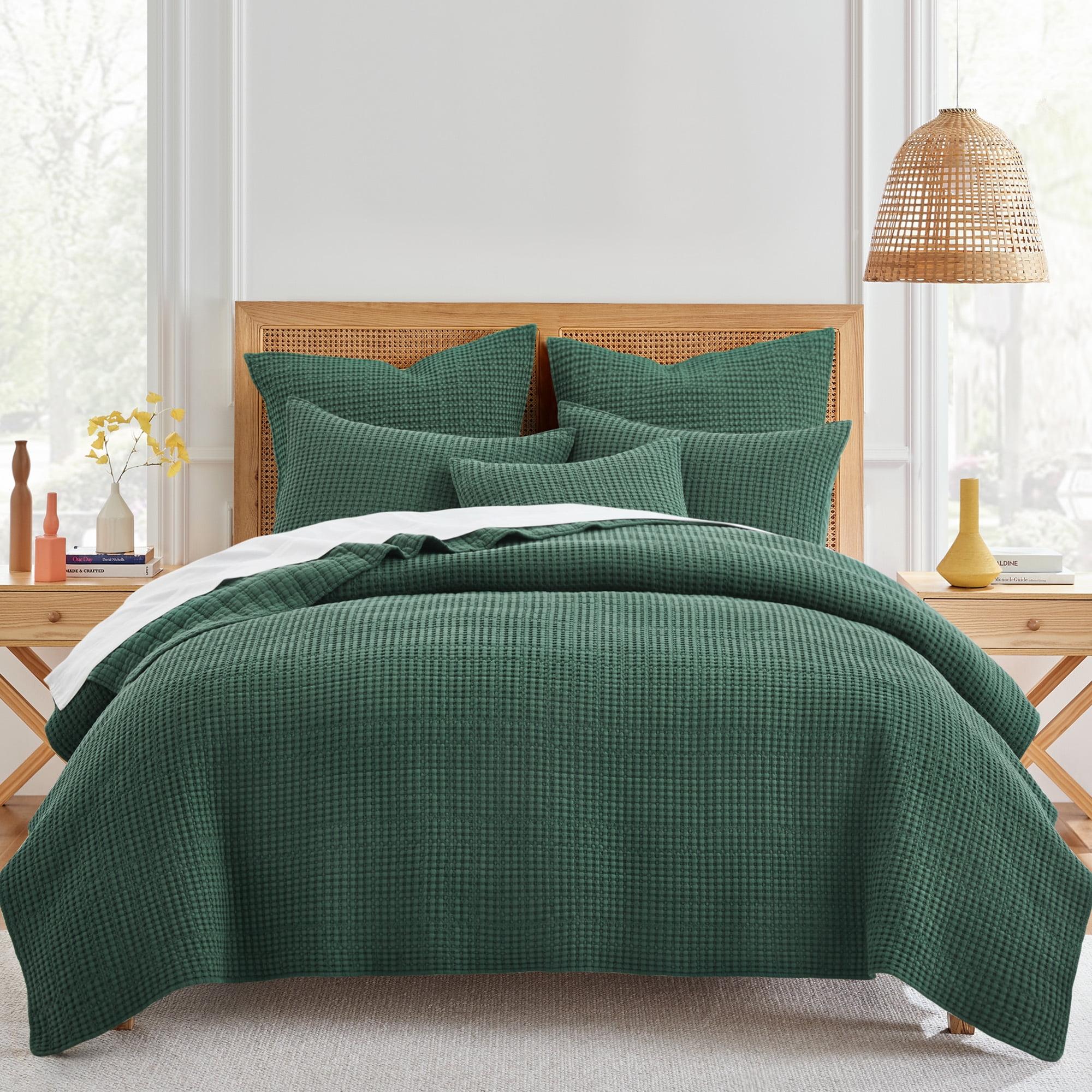 Mills Waffle Forest Green Twin Quilt Set - Levtex Home