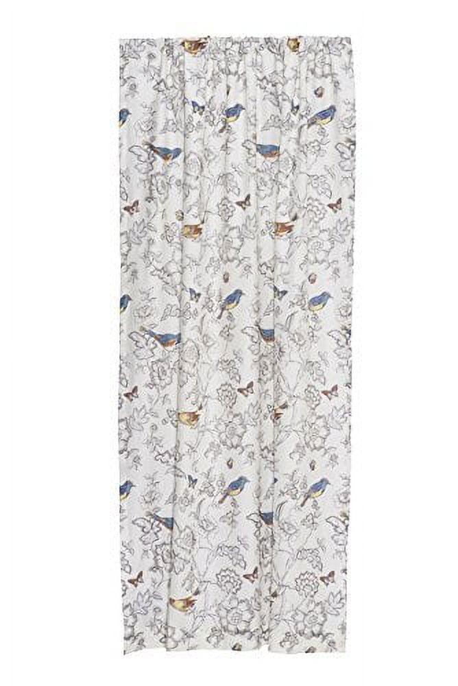 Gray Floral Bird Print Cotton Rod Pocket Curtains