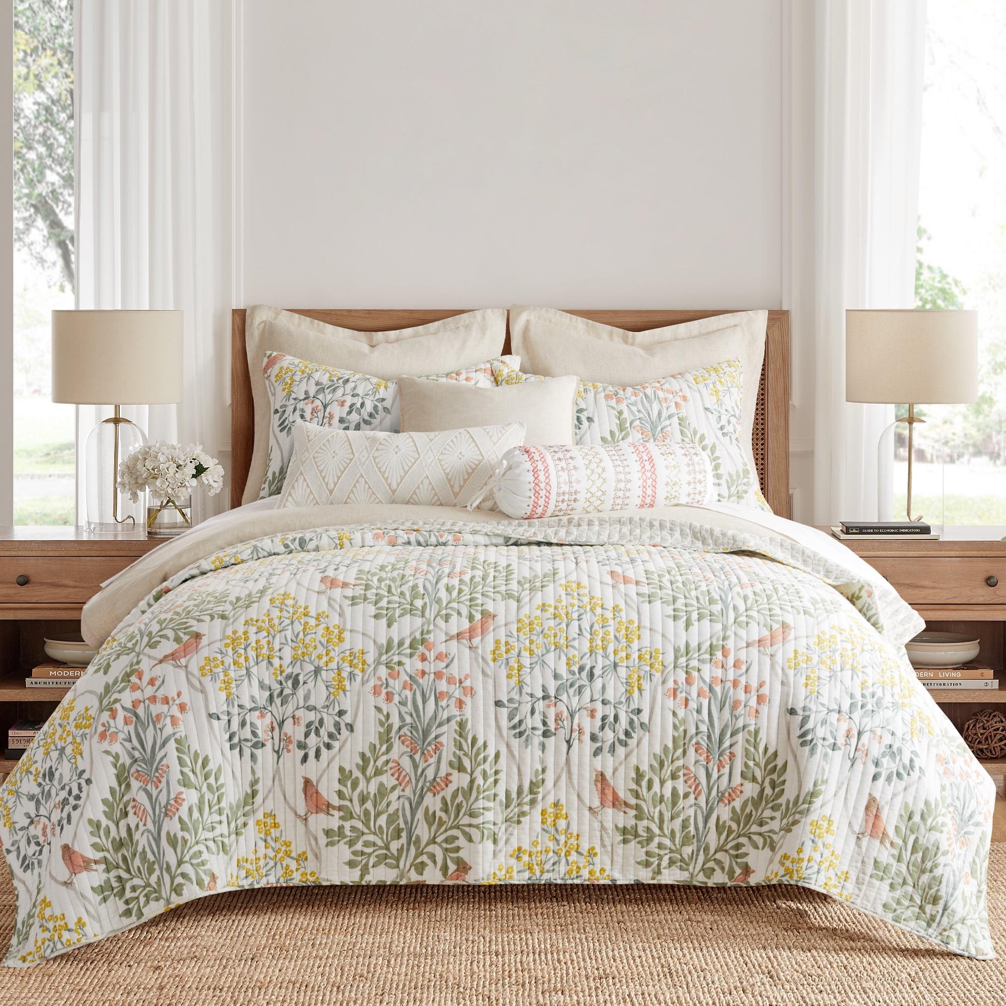 Monami Twin Cotton Reversible Quilt Set in Gray and Floral