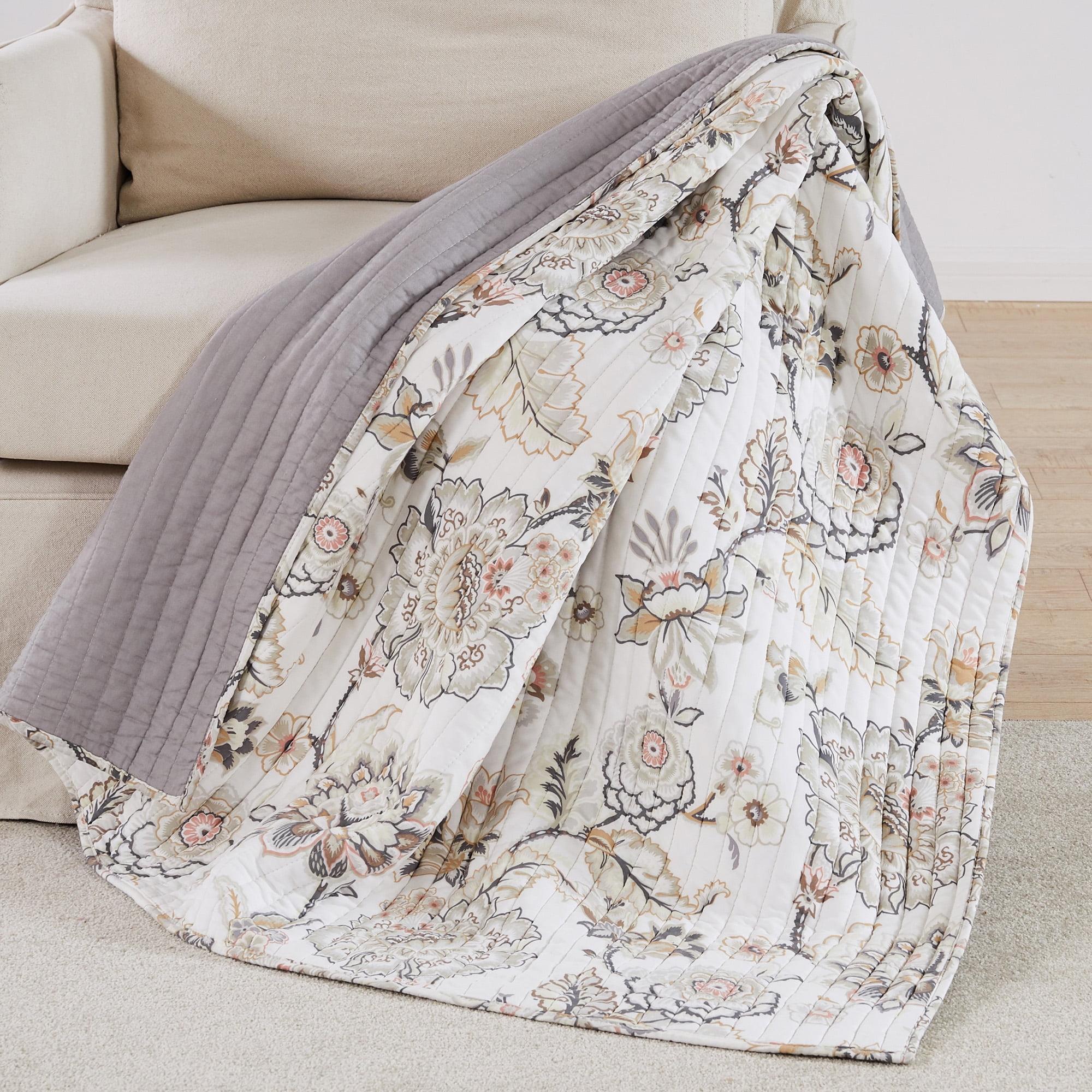 Levtex Home - Ophelia - Throw - Floral - Taupe Grey Cream Blush - Quilt (50x60in.) and Sham 50x60in. - Rayon/Rayon