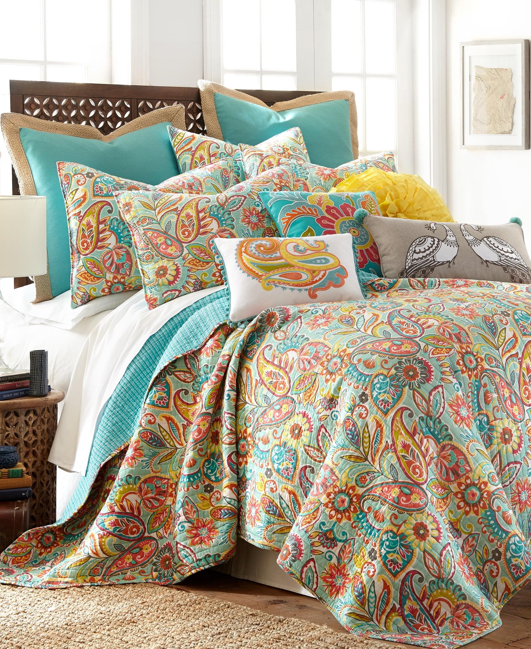 Bright Paisley and Teal Zig-Zag Full Cotton Quilt Set