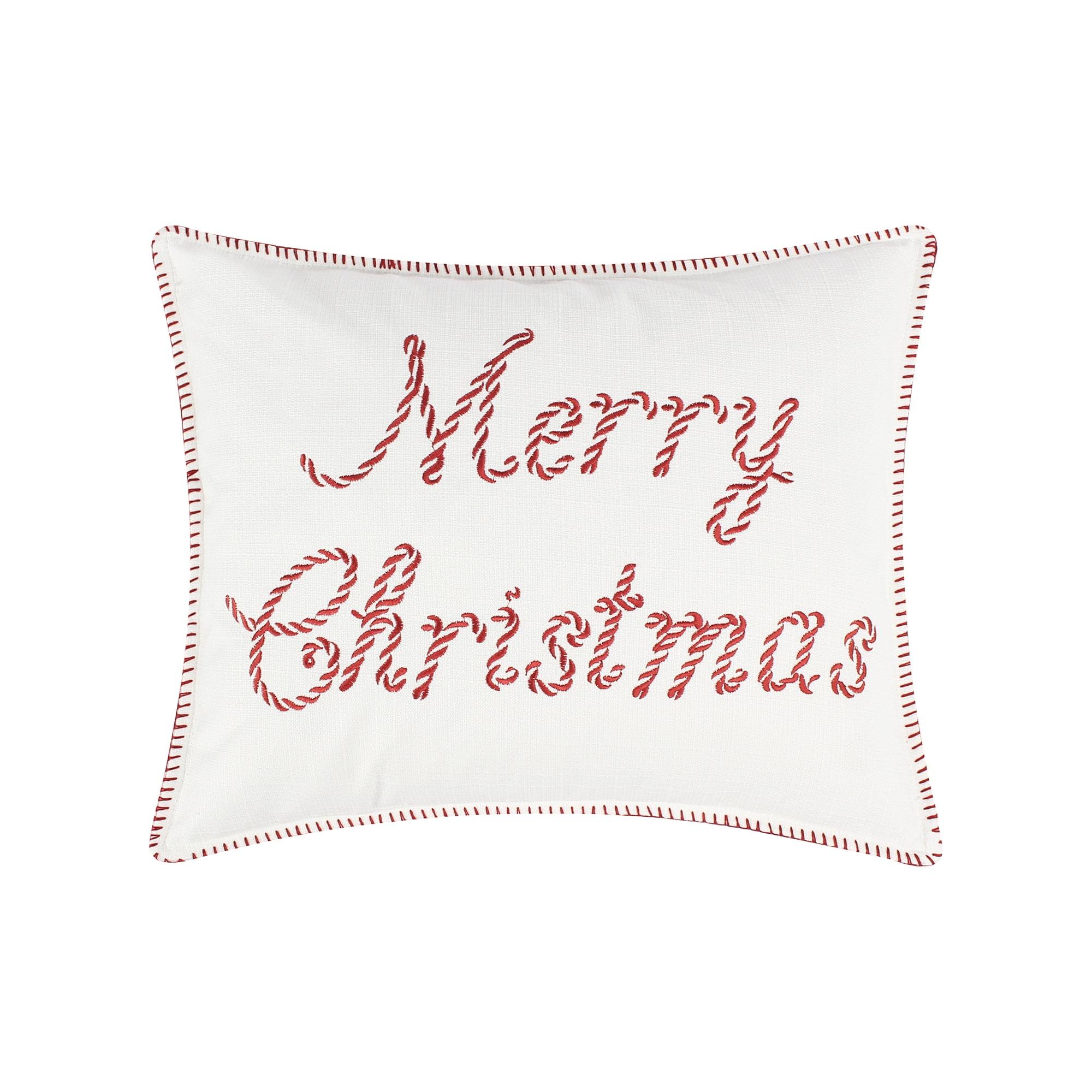 Peppermint Plaid Merry Christmas Feather Fill Throw Pillow