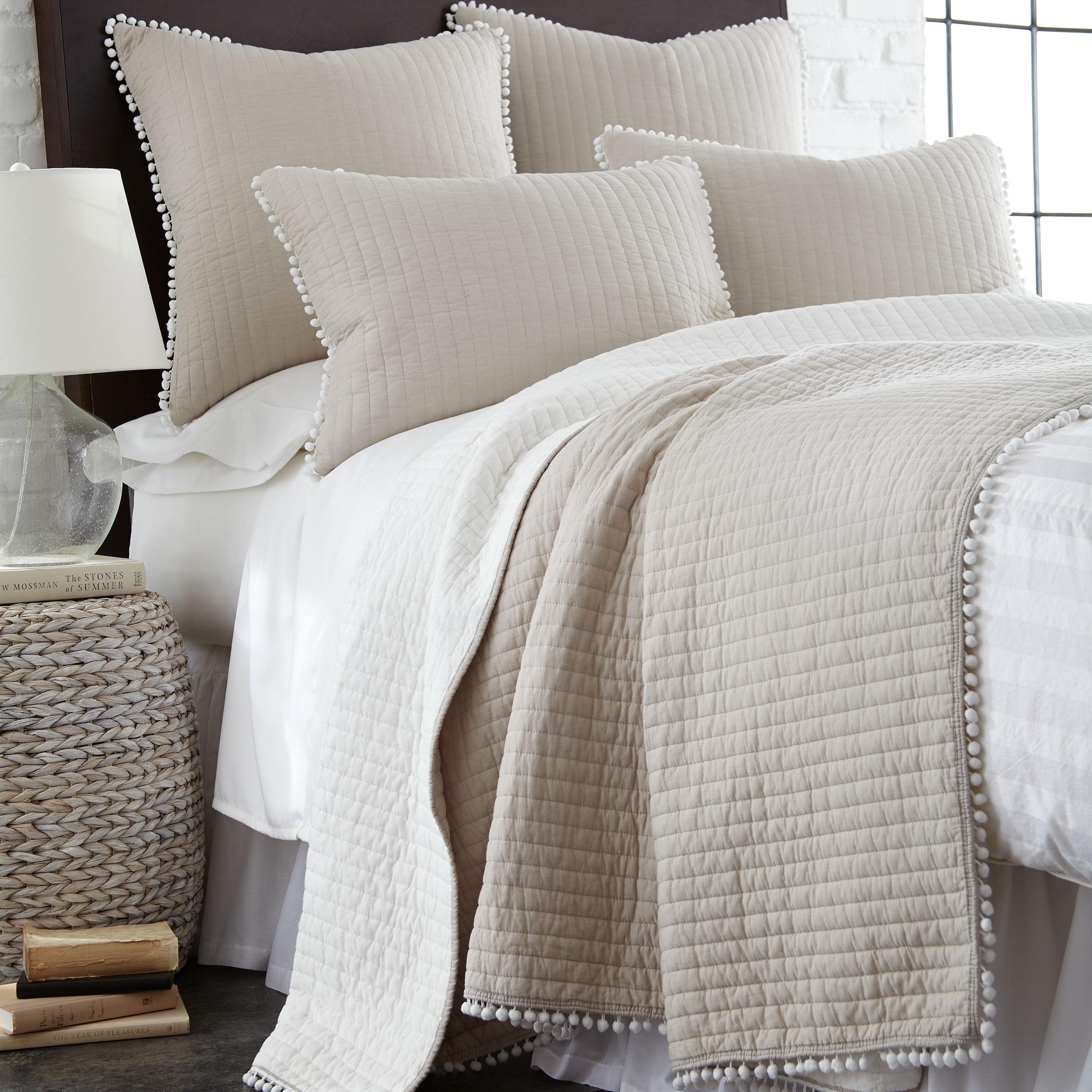 Taupe and White Cotton Reversible Twin Quilt Set