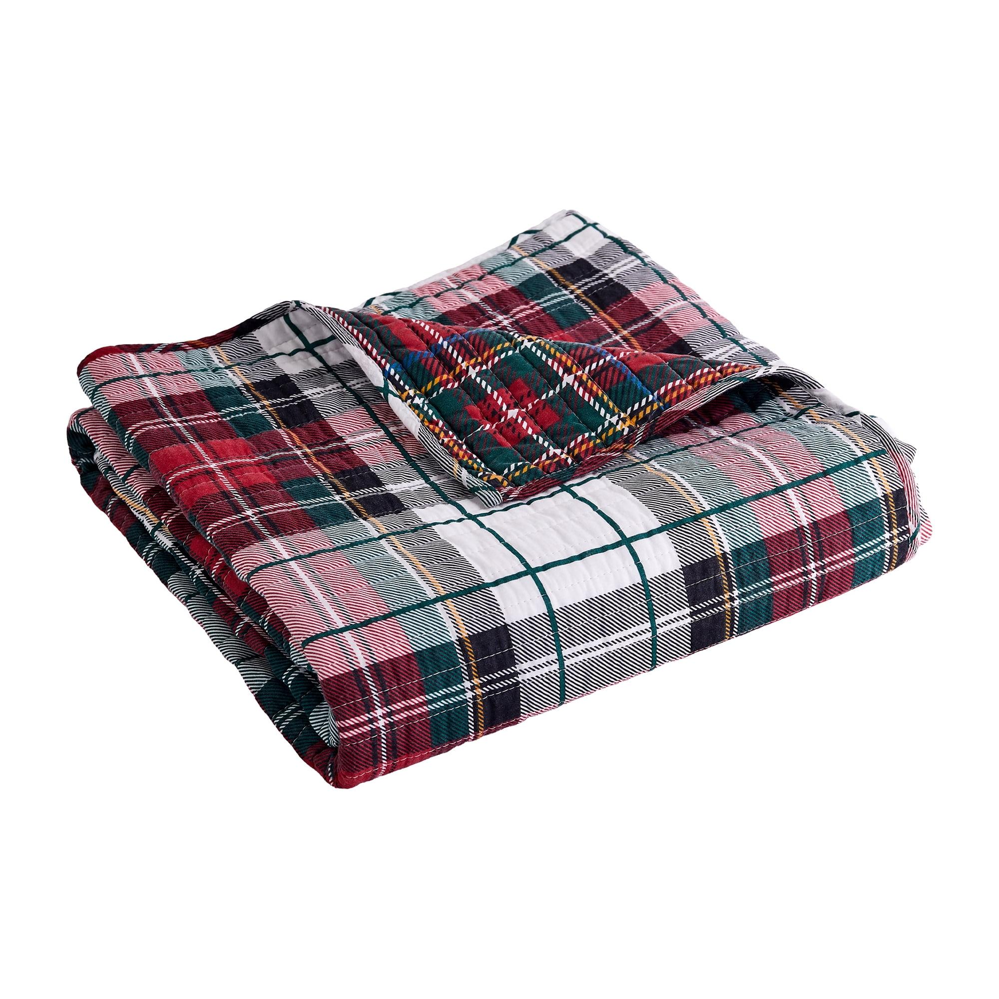 Spencer Plaid Reversible Red and Green Quilted Throw