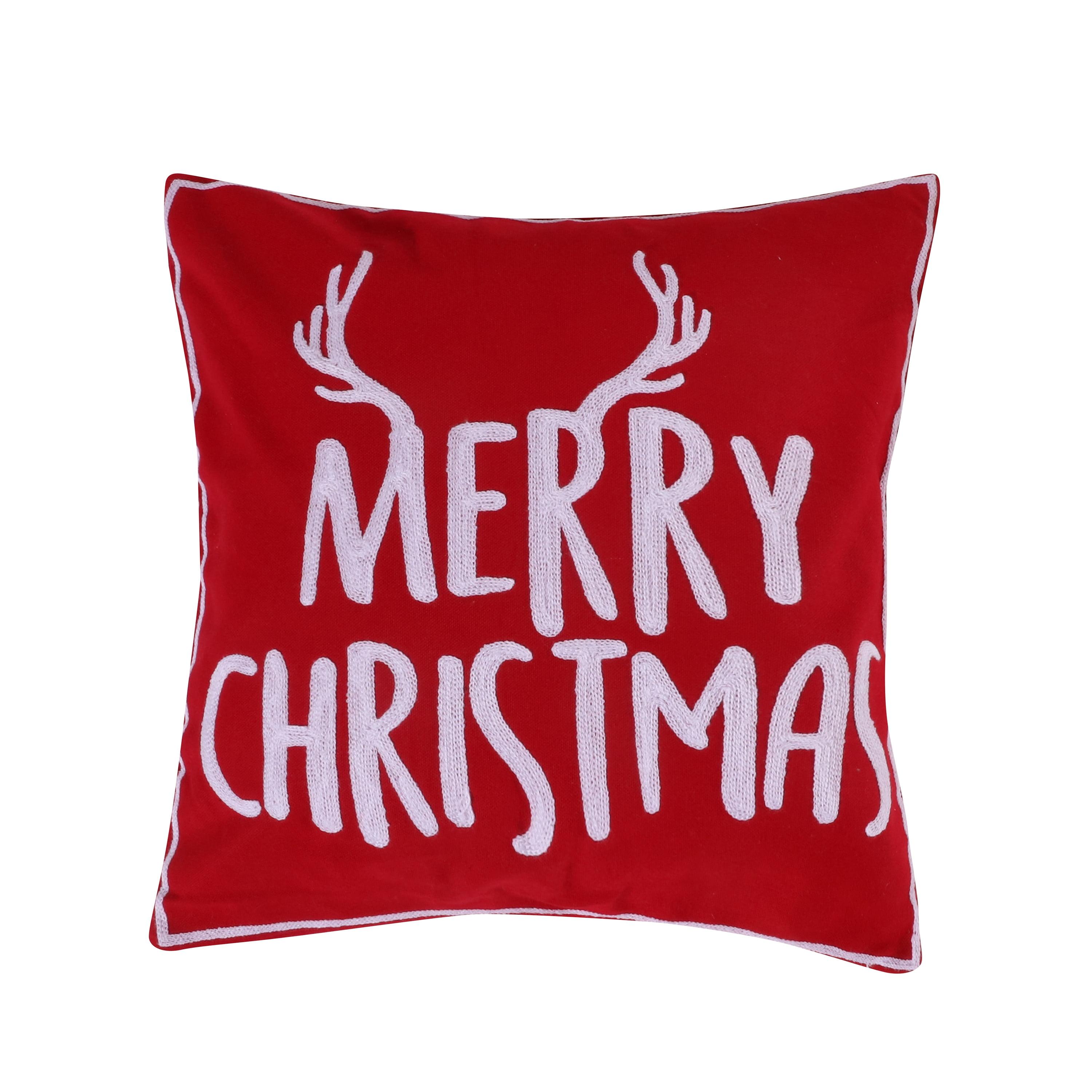 Red and White Embroidered Christmas Throw Pillow 18x18