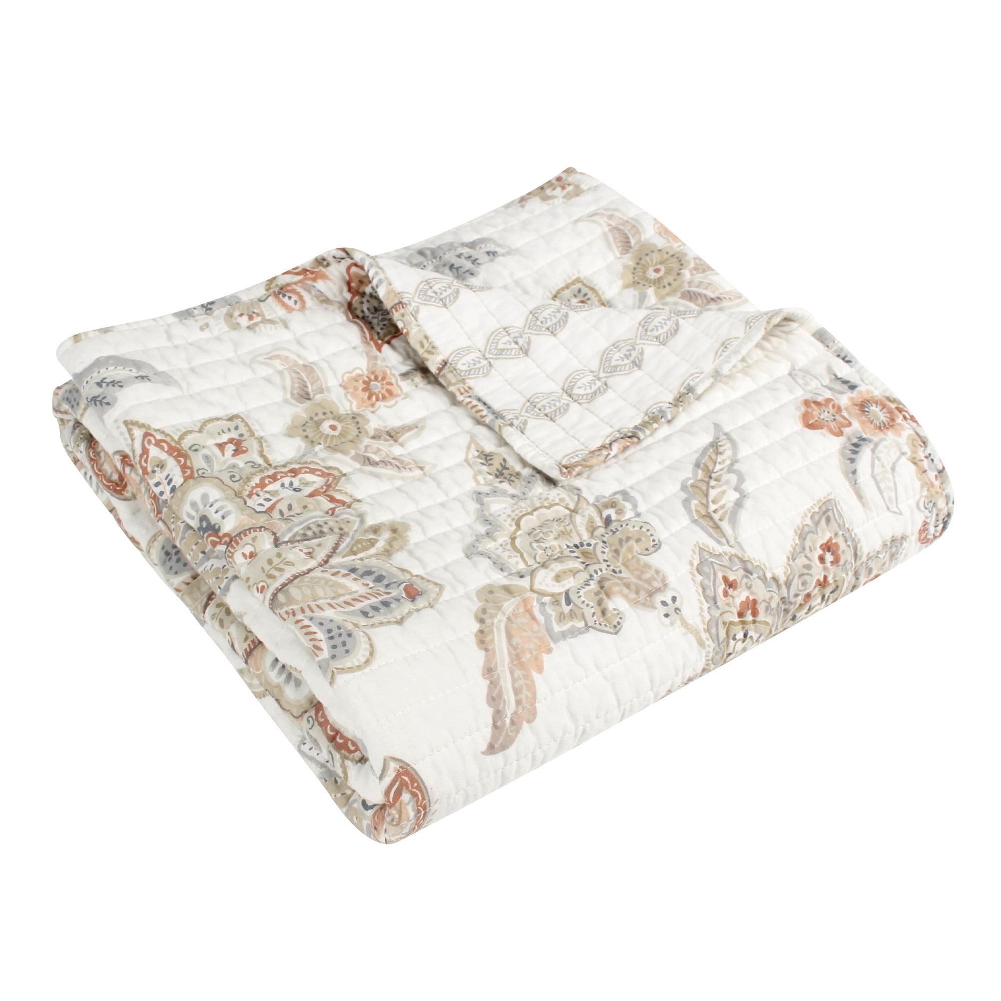 Selesta Blush Floral Cotton Reversible Throw Blanket 50x60