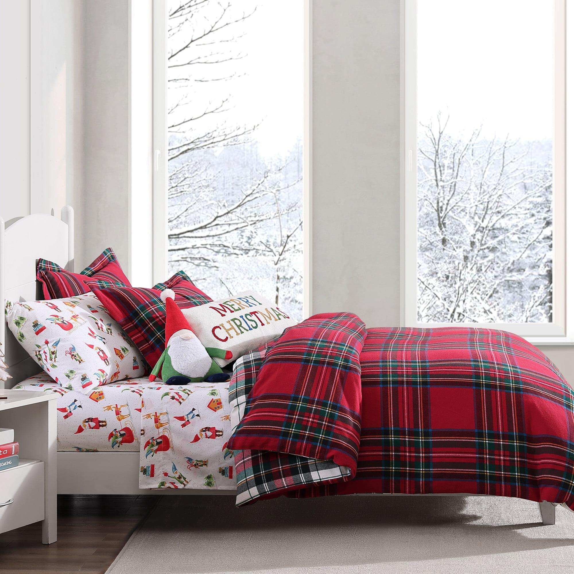 Spencer Plaid Red Cotton Flannel Twin Duvet Cover Set