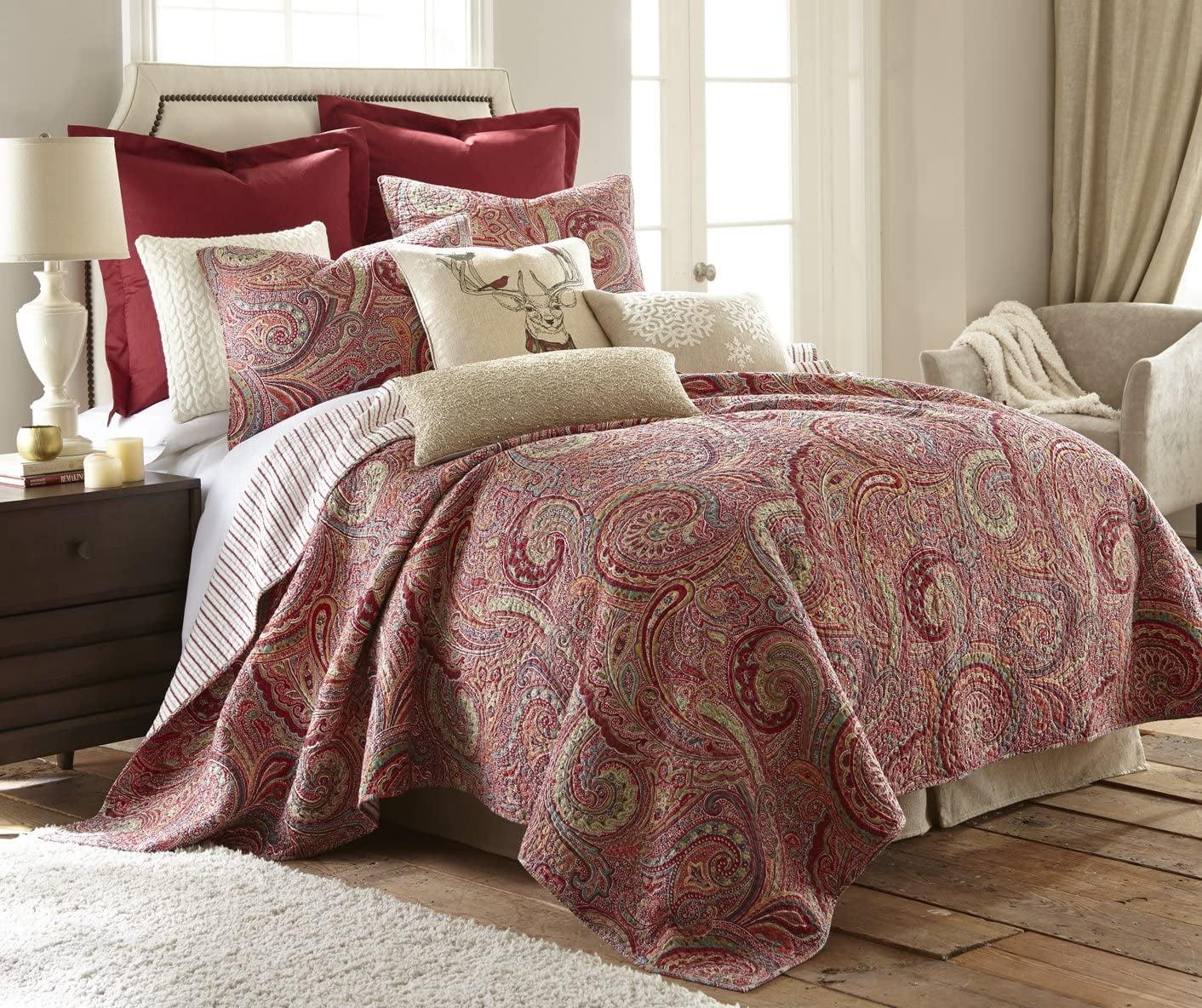 Paisley Perfection Full Cotton Quilt Set in Rich Burgundy and Red