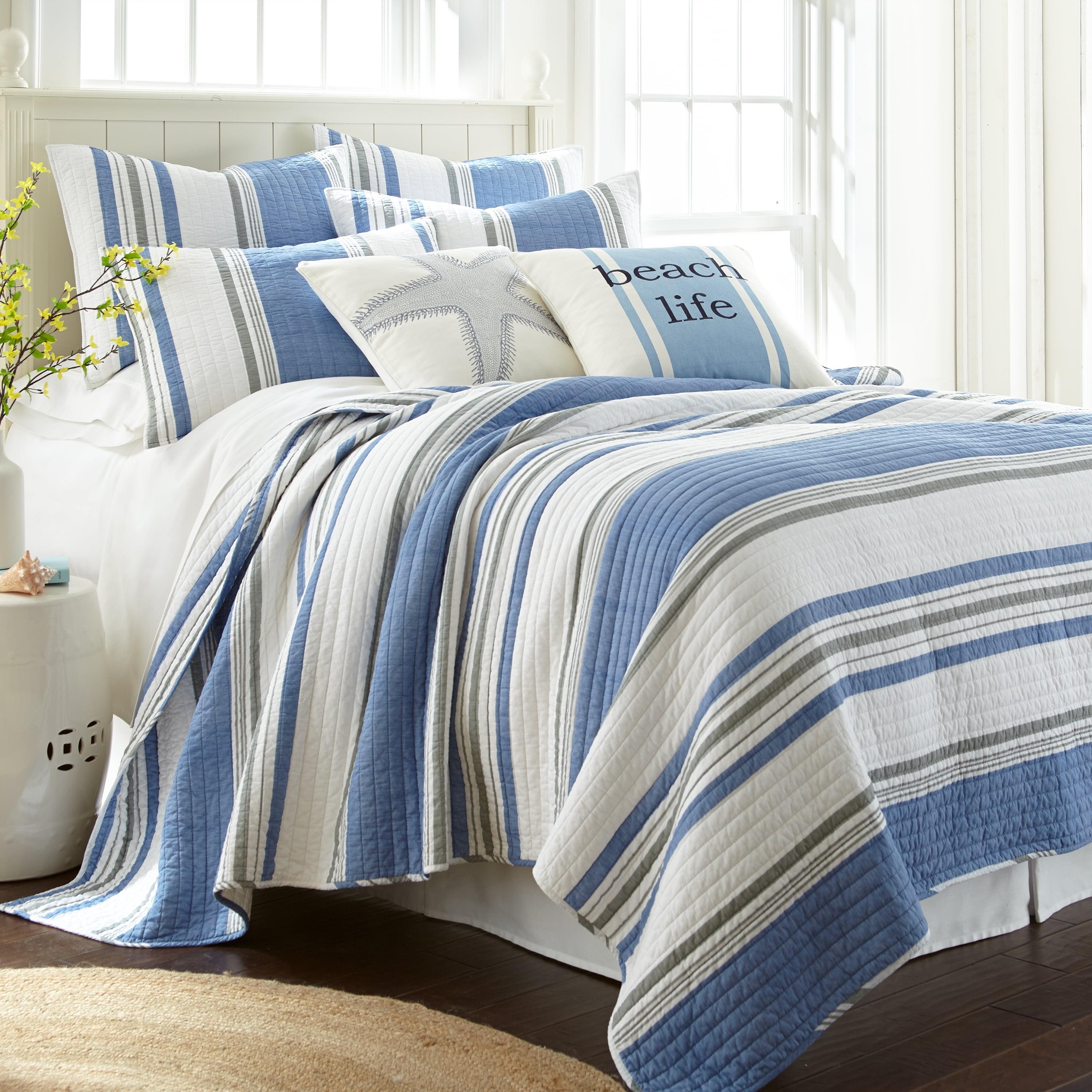 Nautical Blue and White Cotton Full Quilt Set