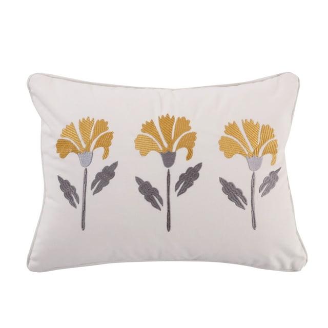 St. Claire - Embroidered Flower Decorative Pillow -  Gold, Grey, White - Levtex Home