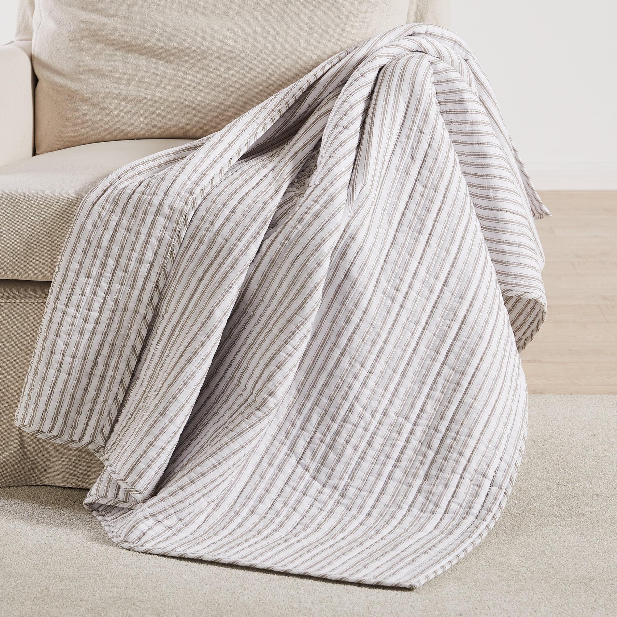 Tobago Stripe Taupe Quilted Throw - Levtex Home