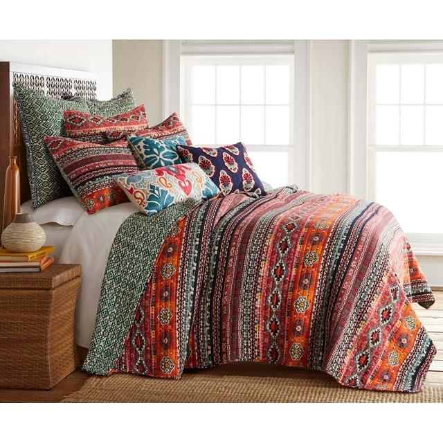 Vista Aztec Stripe Quilt Set - Full/Queen Quilt and Two Standard Pillow Shams Orange, Green, Black - Levtex Home