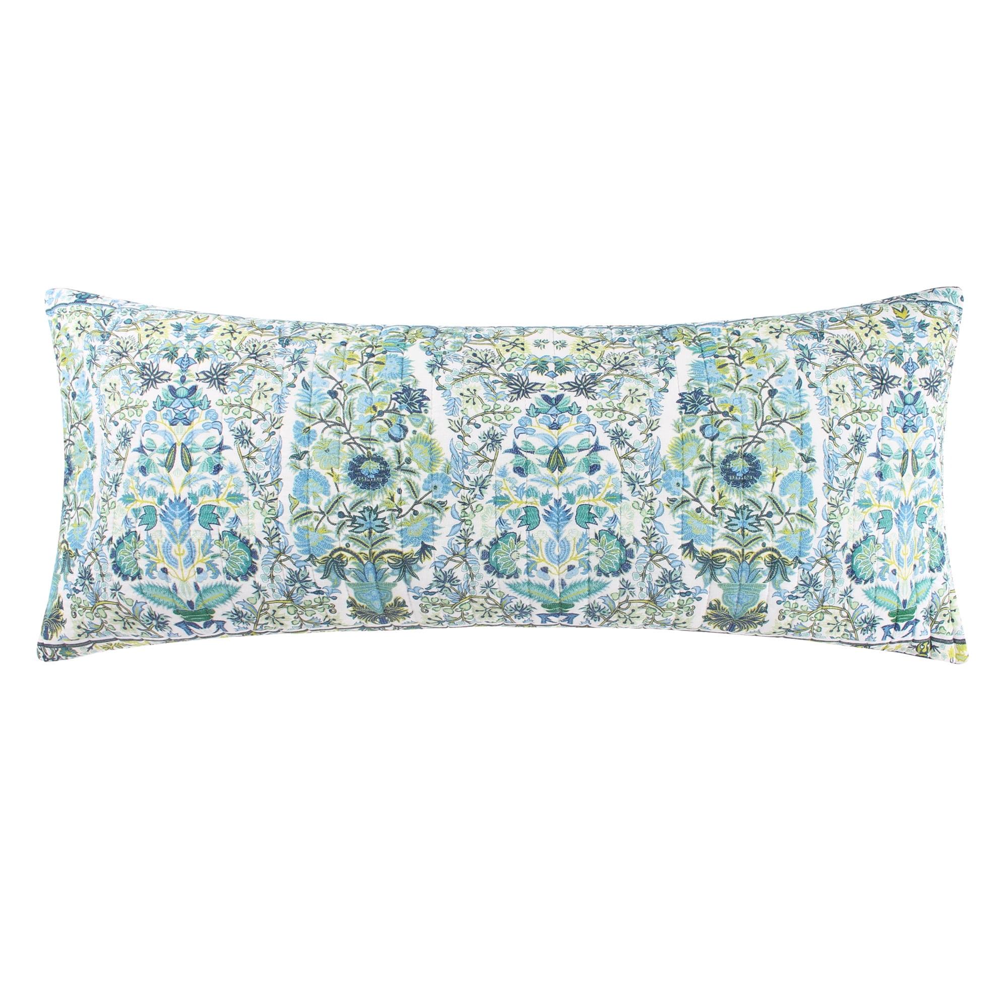 Yasmina Floral Medallion 14x32 Teal Green Blue Feather Throw Pillow