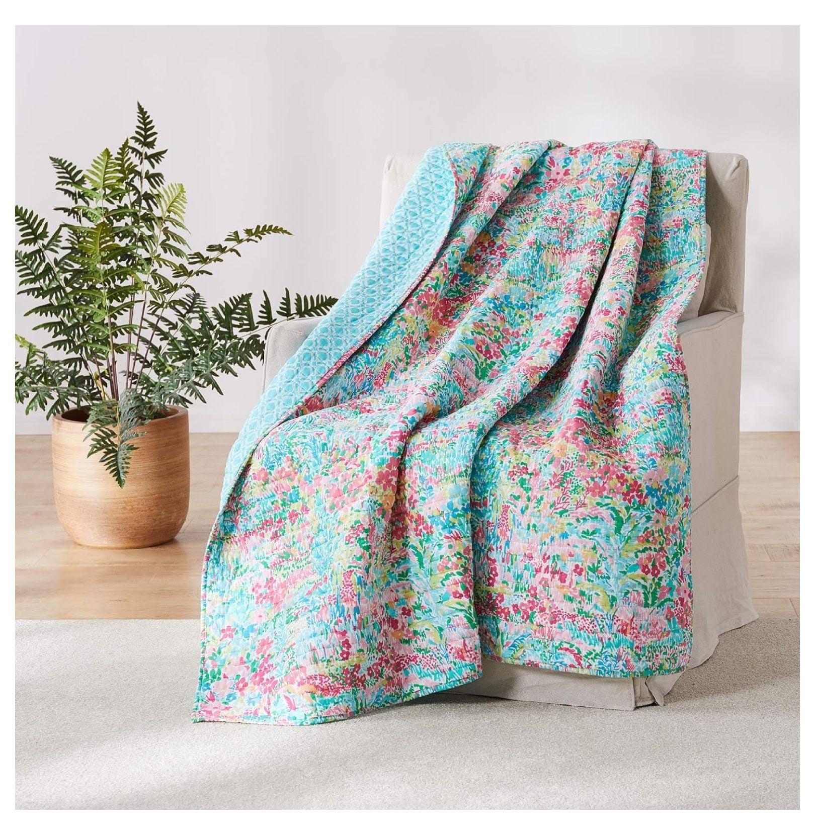 Karolynna Floral Reversible Cotton Quilted Throw 50x60in