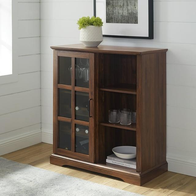 Lewes Sliding Glass Door Dark Walnut Bar Cabinet by Walker Edison