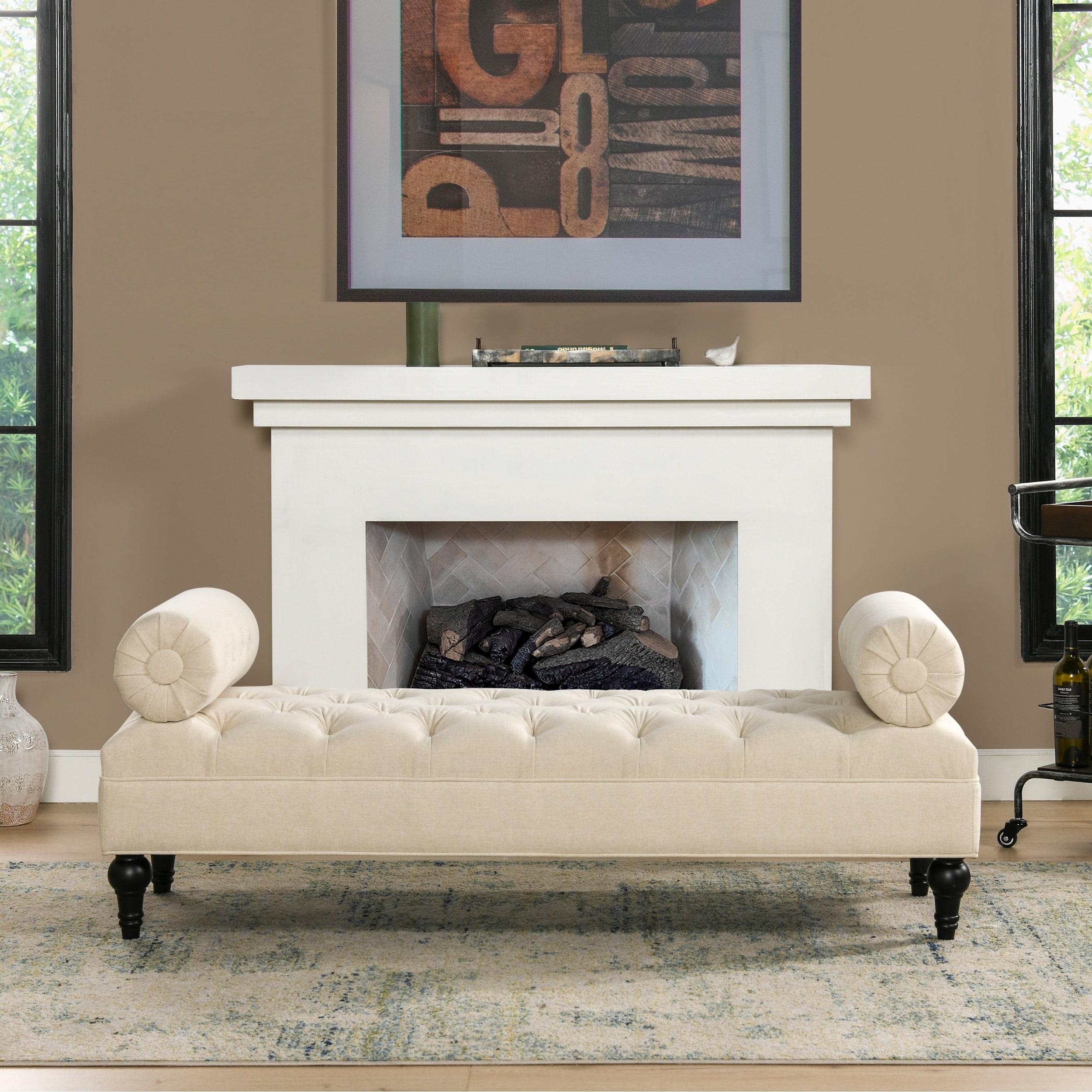 Lewis Bolster Arm Entryway Polyester Cream Bench