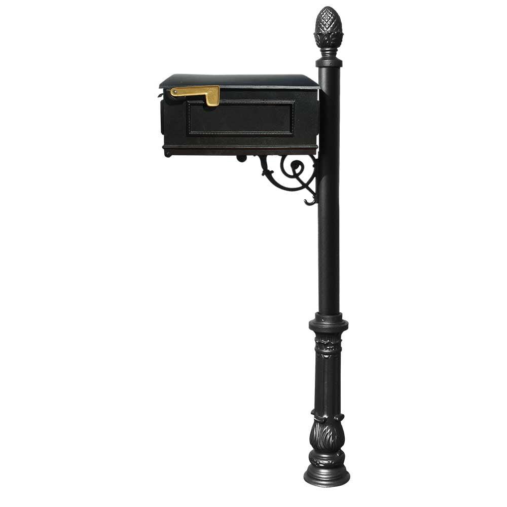 Black Aluminum Lockable Mailbox with Ornate Base and Pineapple Finial