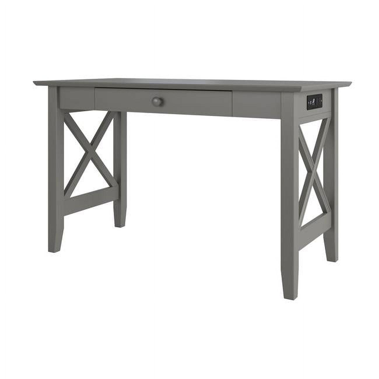 Gray Solid Wood Desk with Drawer and Charging Station