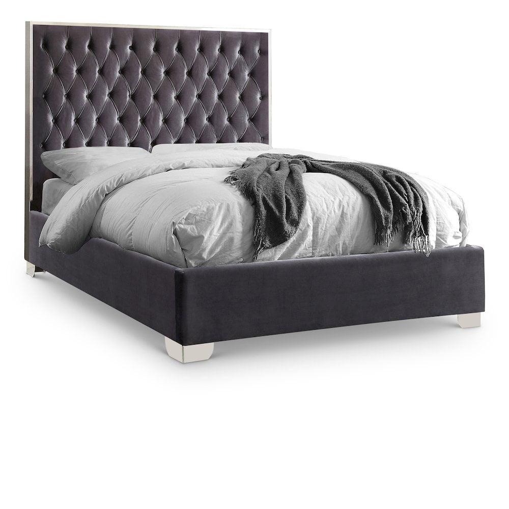 Lexi Grey Velvet Queen Bed - Contemporary
