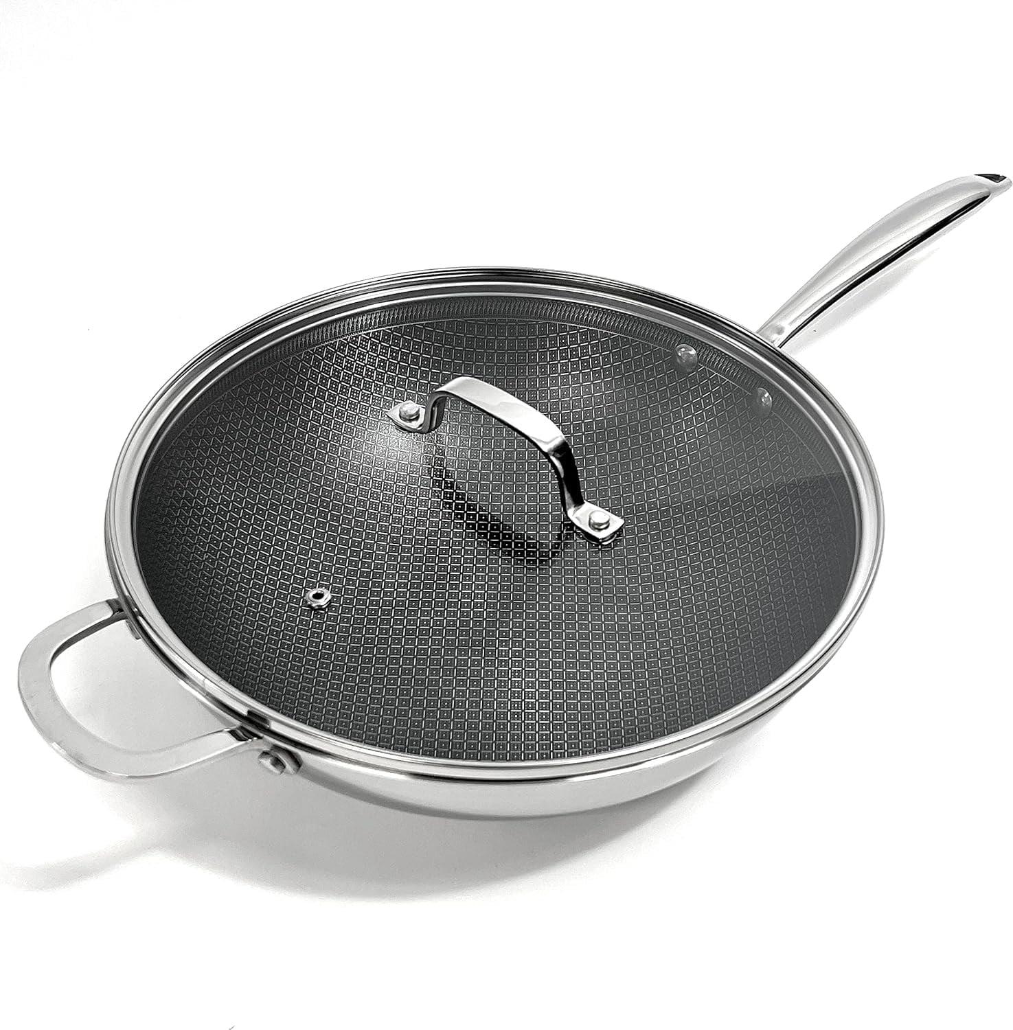 Lexi Home 5-Quart Stainless Steel Nonstick Wok with Glass Lid