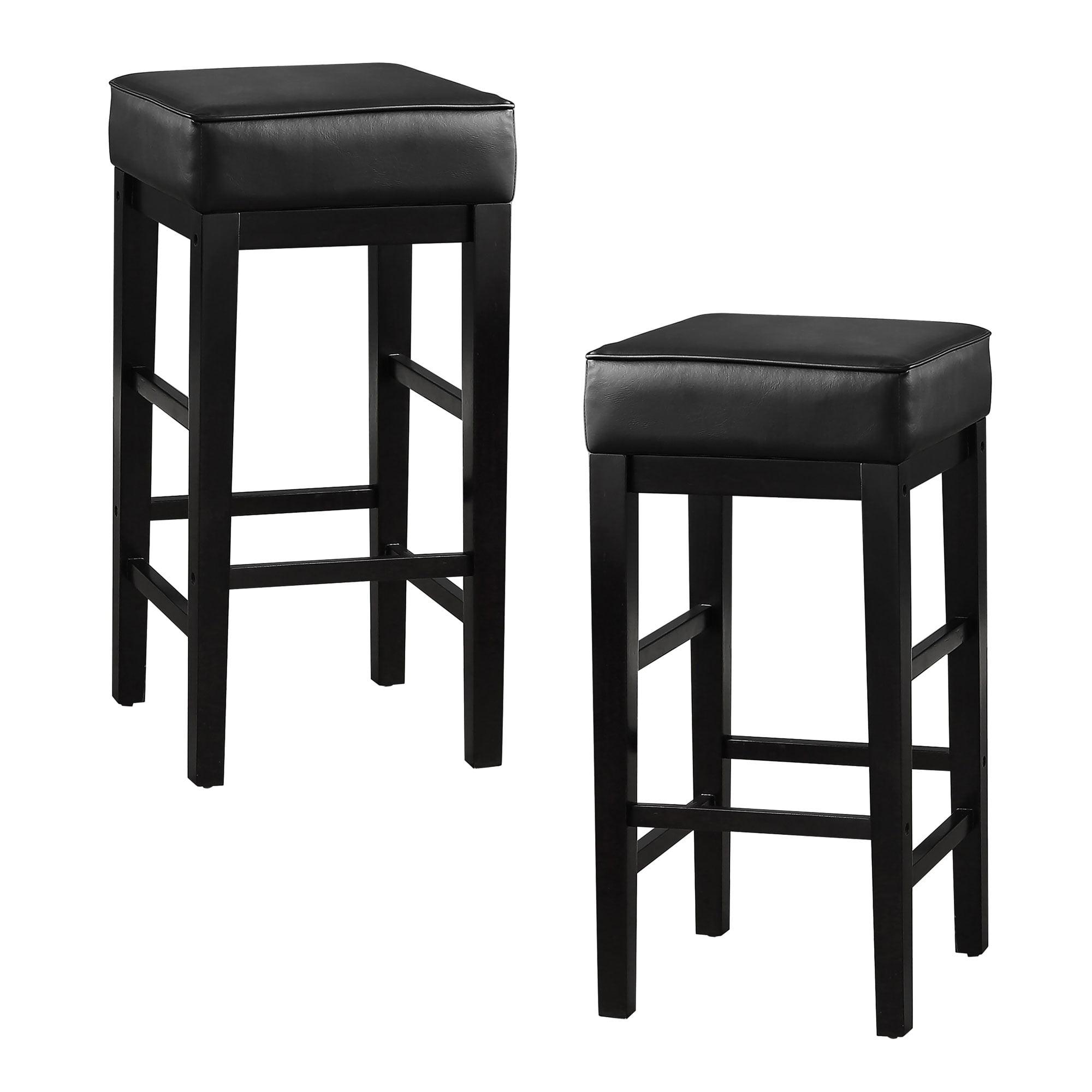 Black Faux Leather Espresso Wood Backless Bar Stools, 30.5" Set of 2