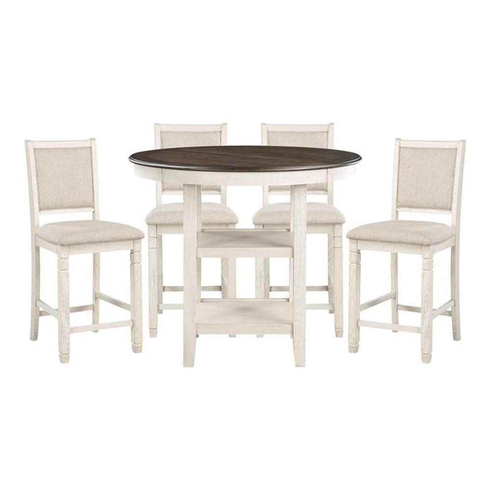 Beige and Antique White 5-Piece Counter Height Dining Set