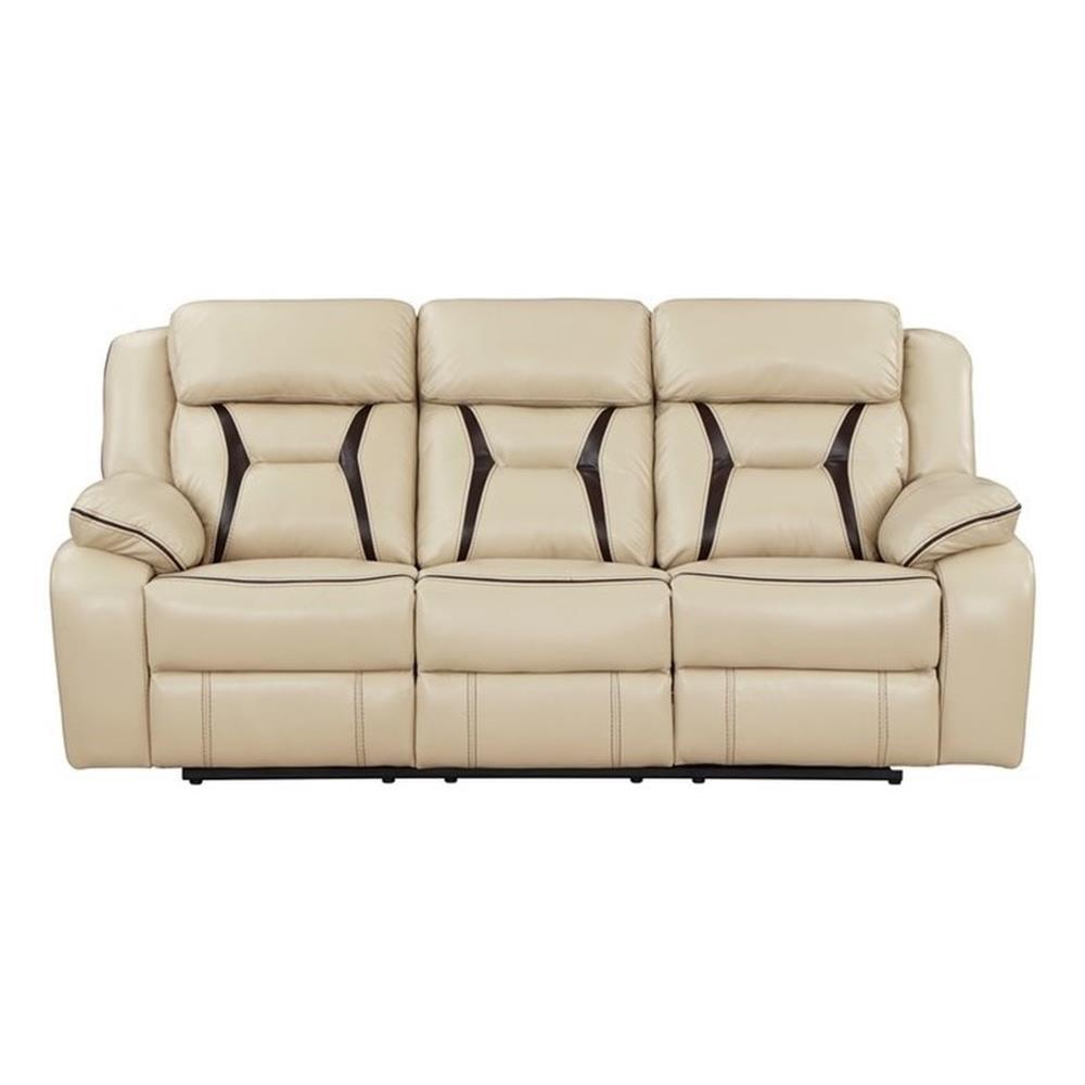 Beige Faux Leather Power Reclining Sofa with USB Ports