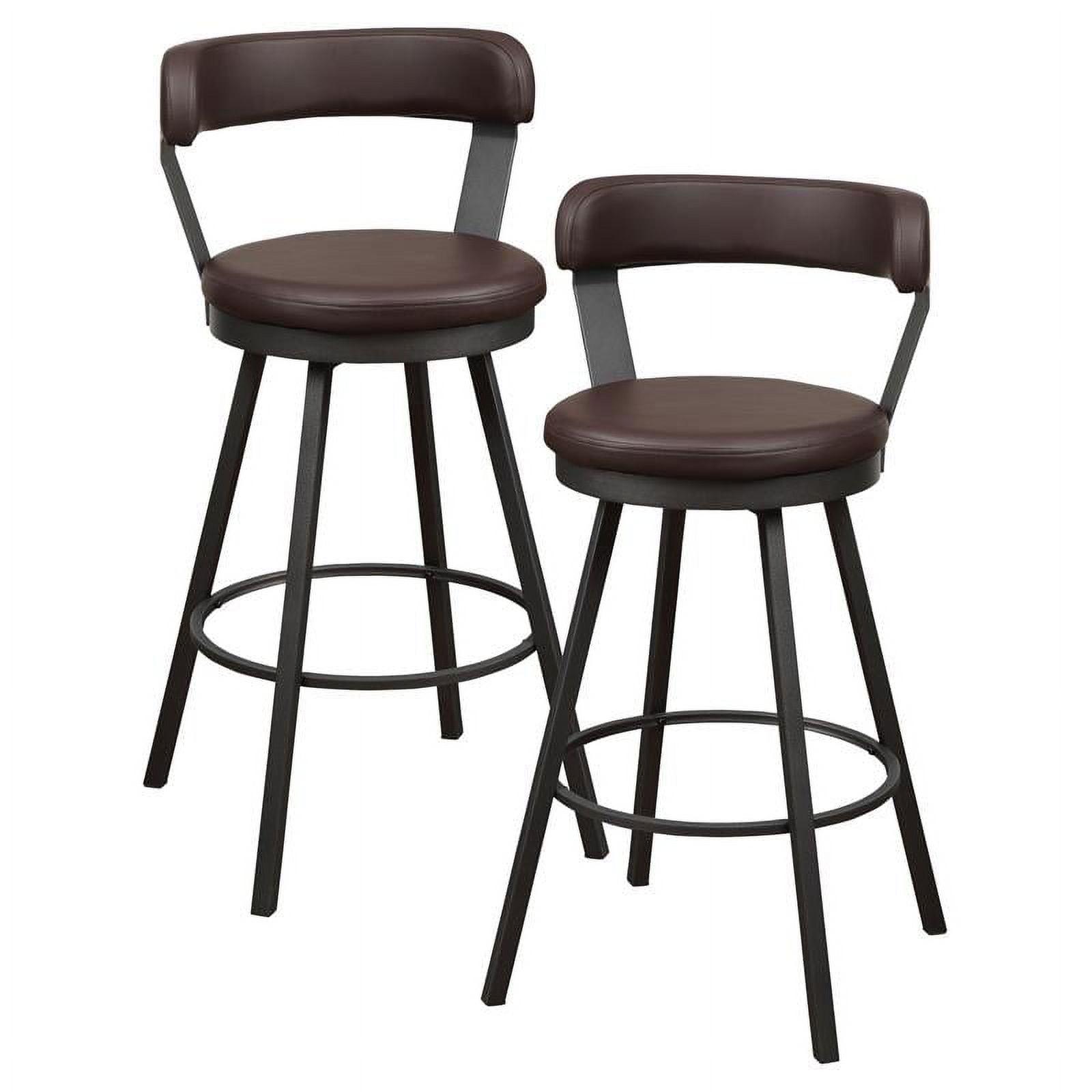 Industrial Brown Faux Leather Swivel Pub Stools, Set of 2