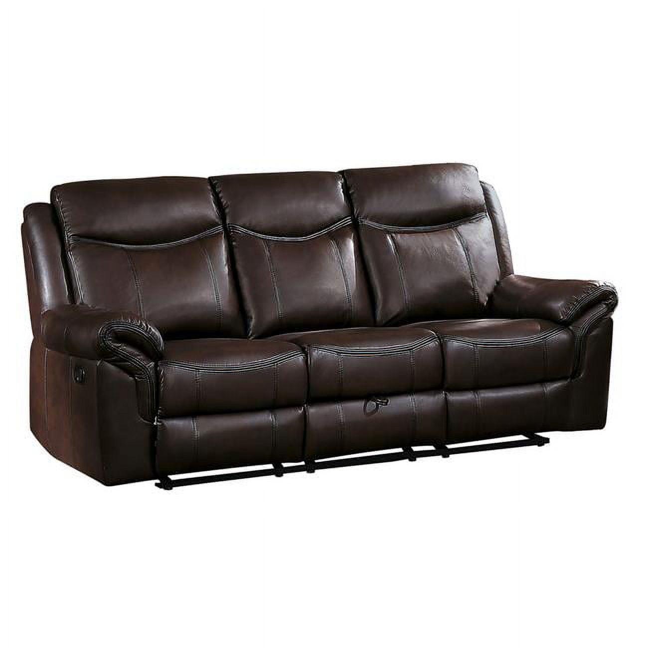 Dark Brown Faux Leather Reclining Sofa with Storage and Cup Holders