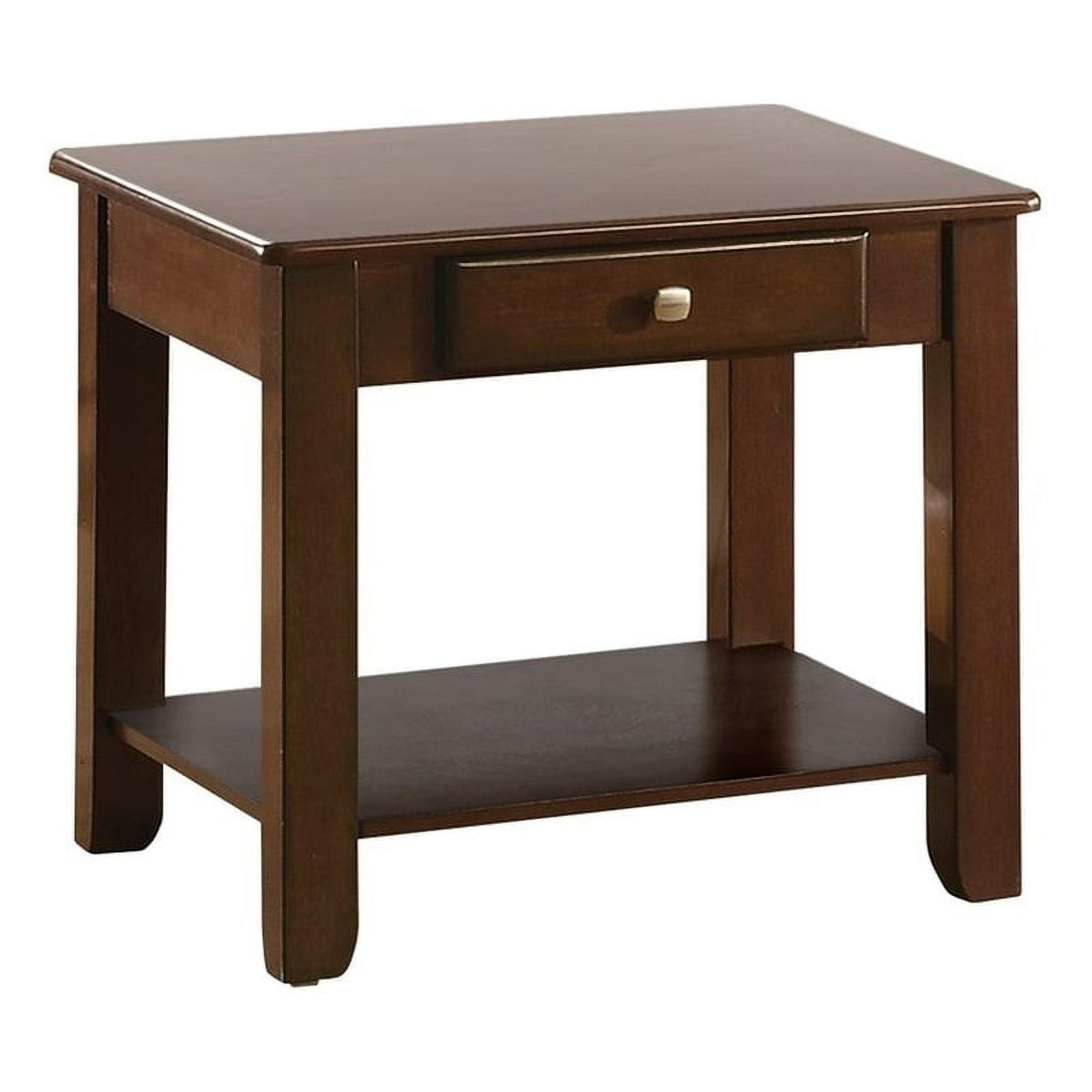 Transitional Cherry Brown Wood End Table with Storage Drawer