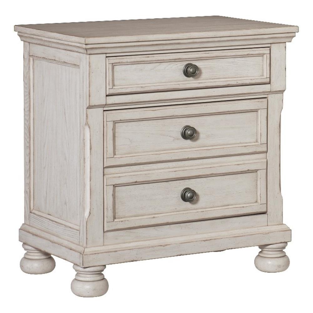 Antique White 3-Drawer Ash Veneer Nightstand