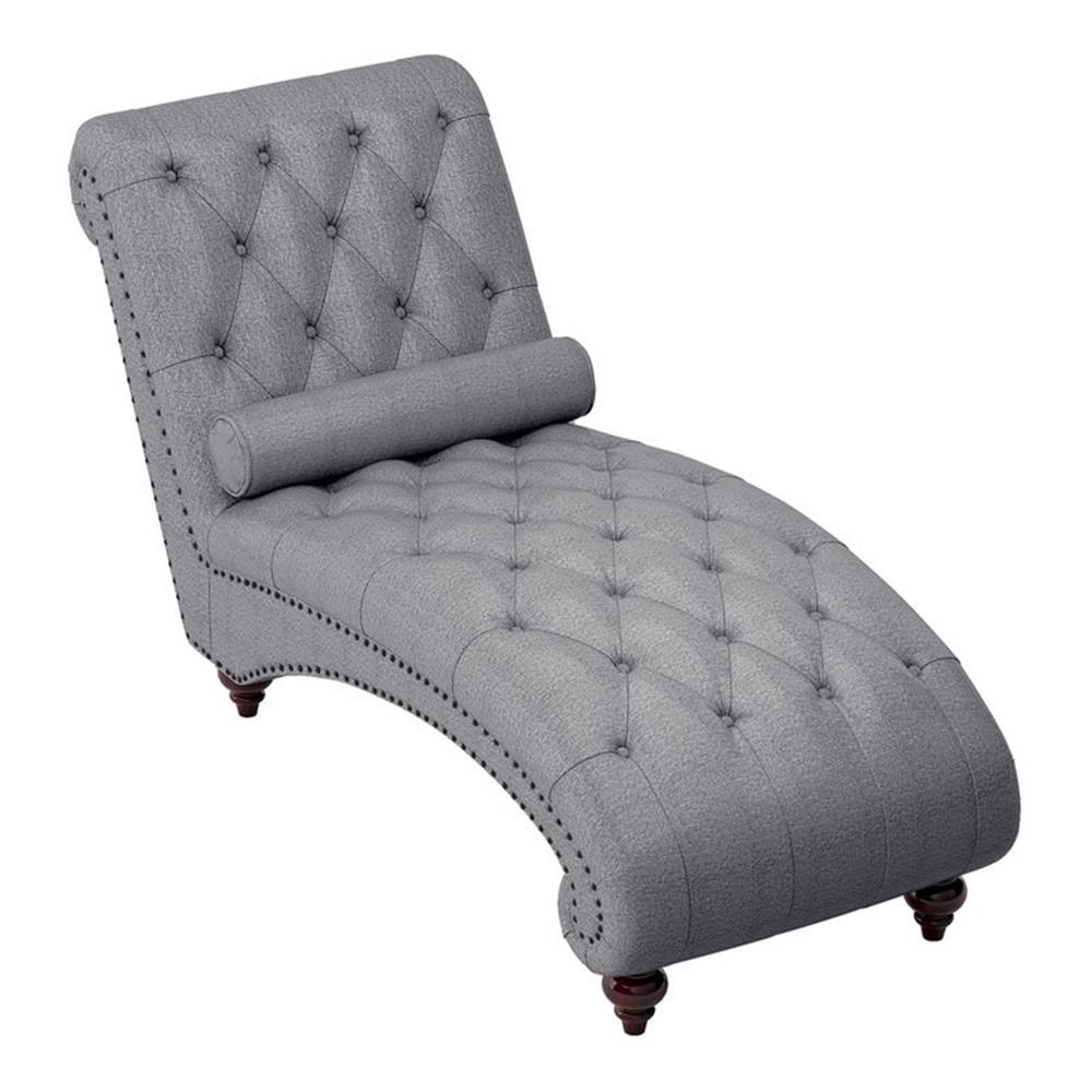 Lexicon Bonne Wood & Fabric Chaise with 1 Bolster Pillow in Dark Gray