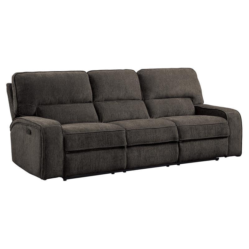 Transitional Chocolate Microfiber 98.5" Reclining Sofa with Cup Holder