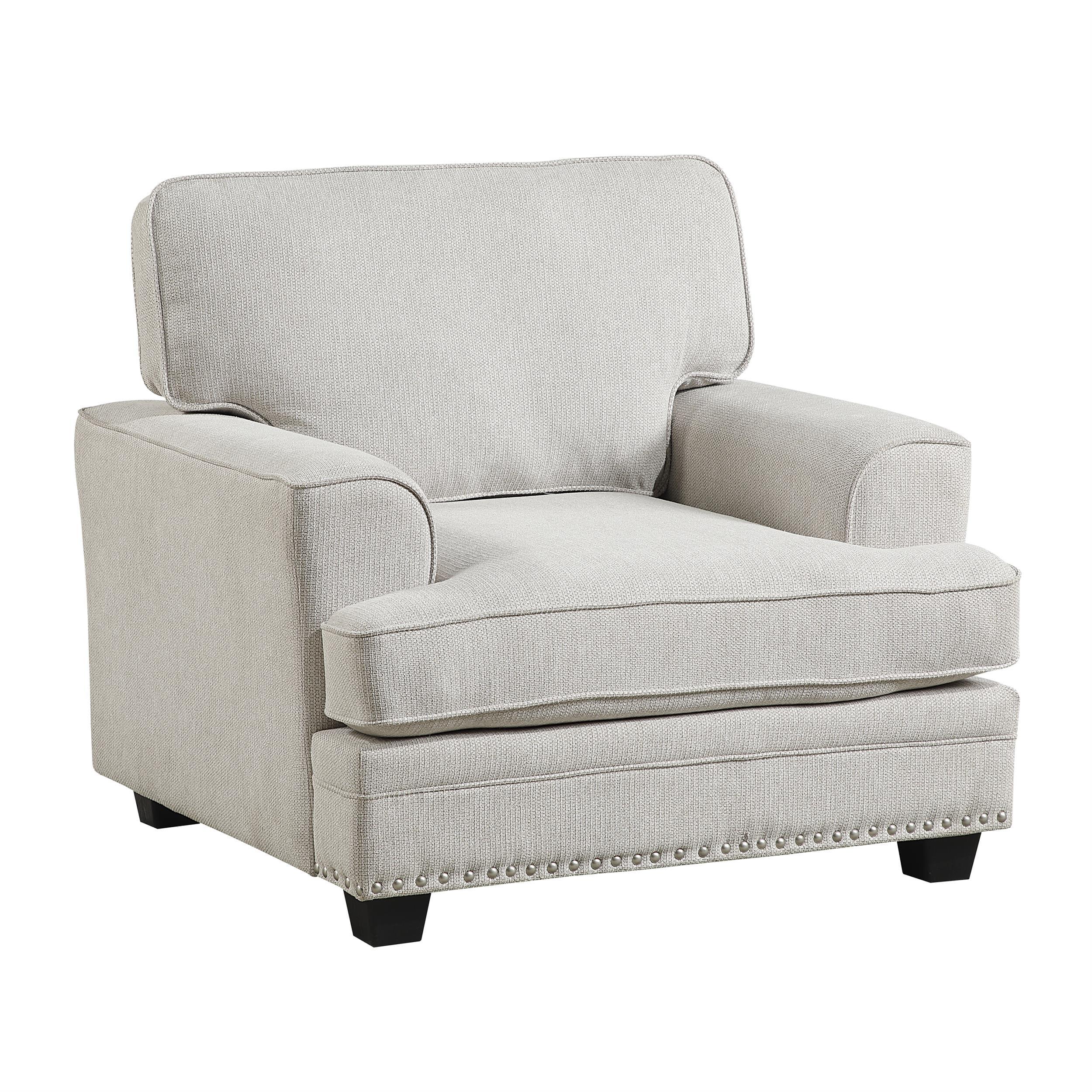 Sand Chenille Upholstered Wood Accent Chair with Nailhead Trim