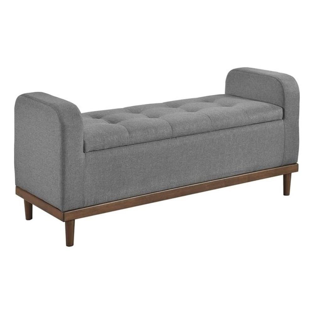 Gray Fabric Lift Top Storage Bench with Walnut Wood Frame