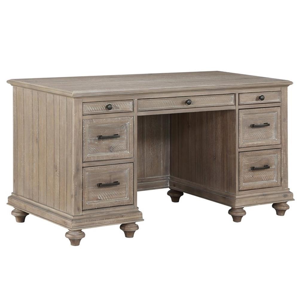 Driftwood Brown Acacia Wood Executive Desk with 7 Drawers