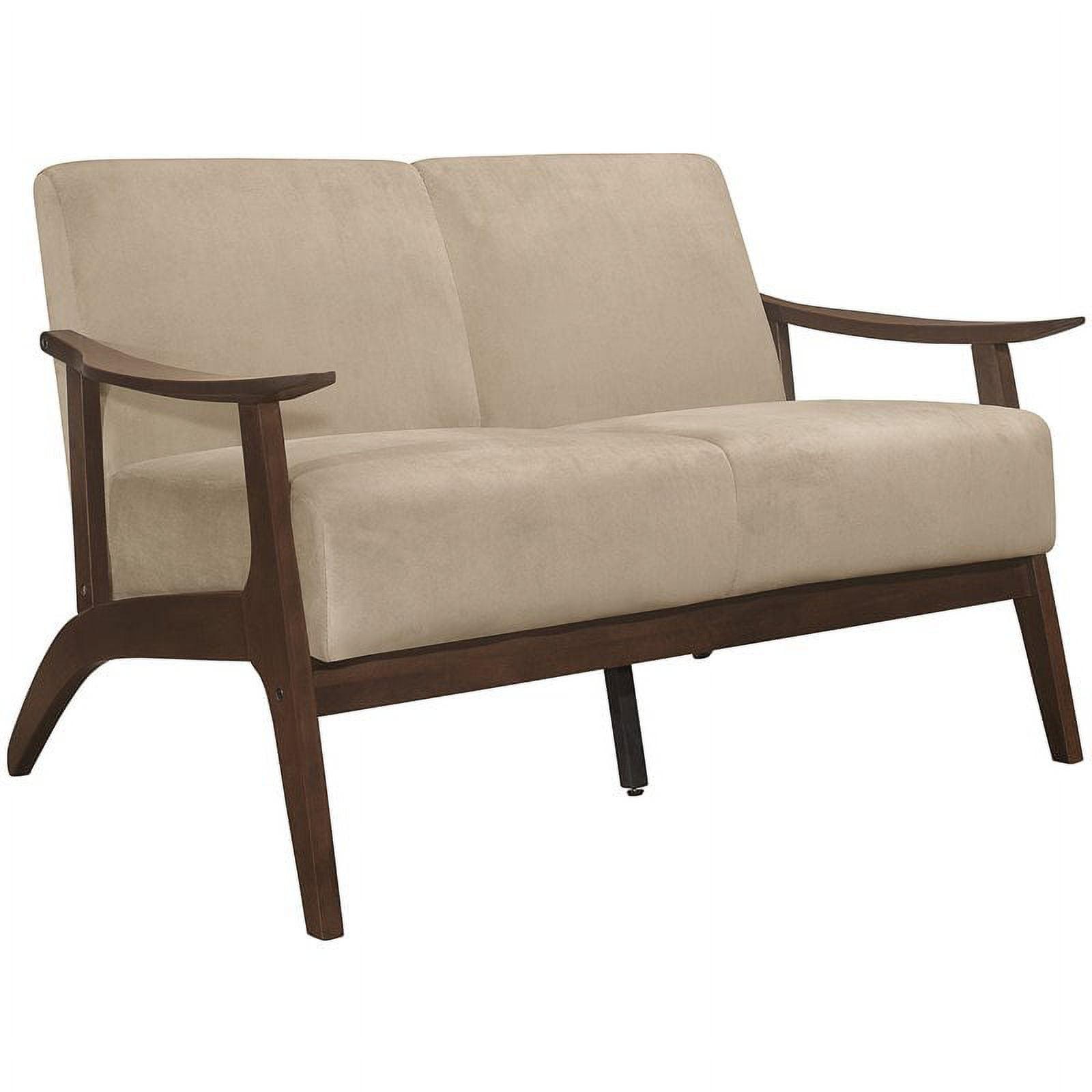 Carlson Velvet Upholstered Loveseat in Light Brown and Dark Walnut - Lexicon