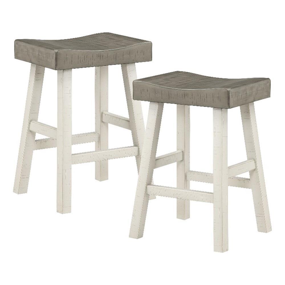 Caspian 24.5" Coffee and White Solid Wood Saddle Counter Stools