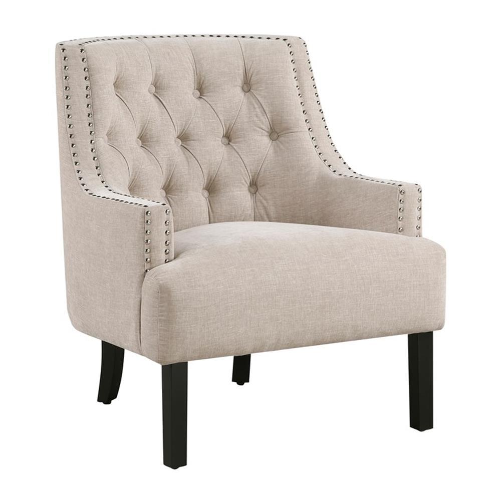 Beige Chenille Slope Arm Accent Chair with Nailhead Trim