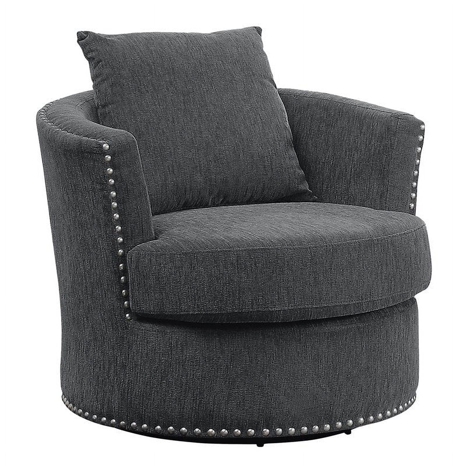 Charcoal Gray Chenille Barrel Swivel Accent Chair