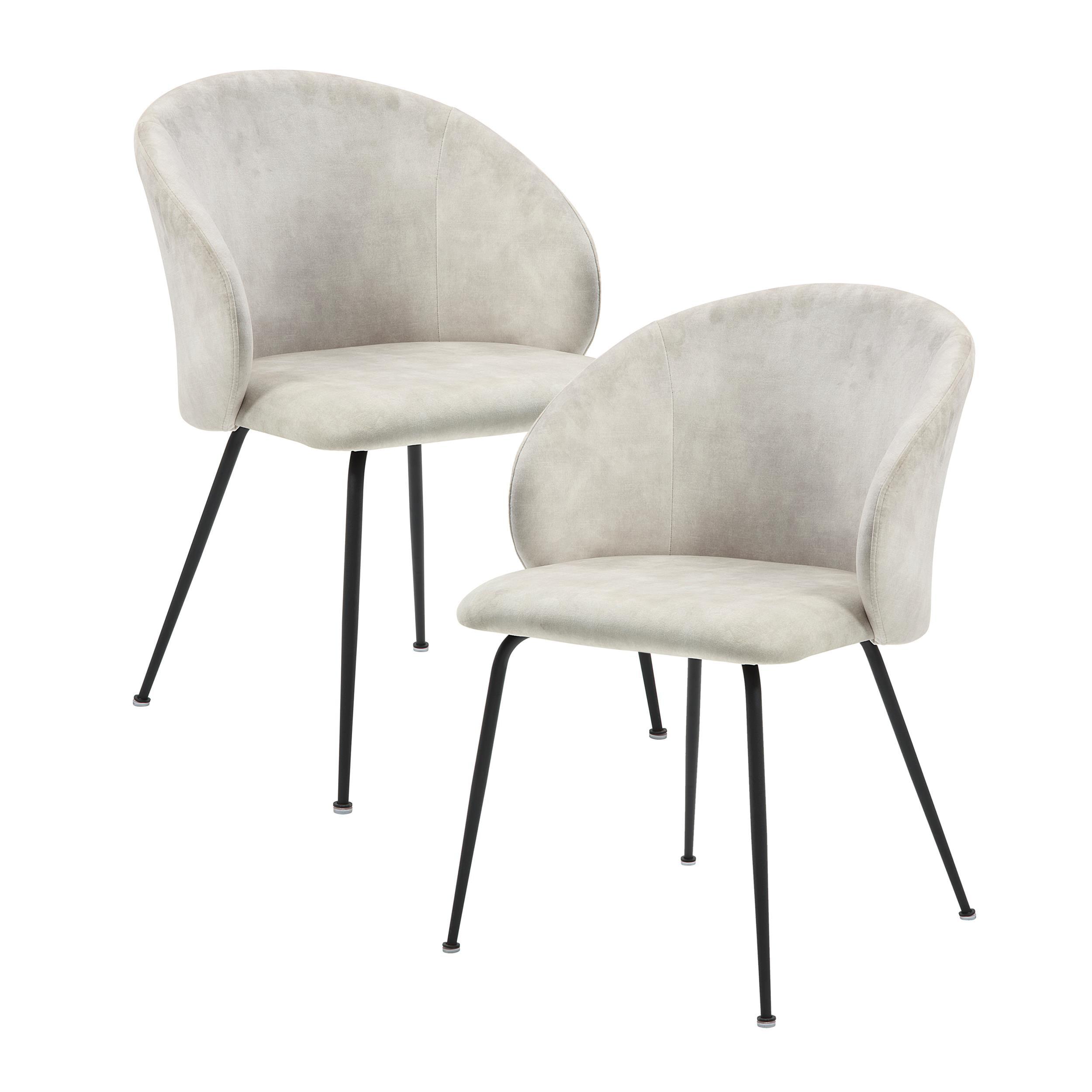 Beige Velvet Upholstered Low Back Side Chair with Metal Legs